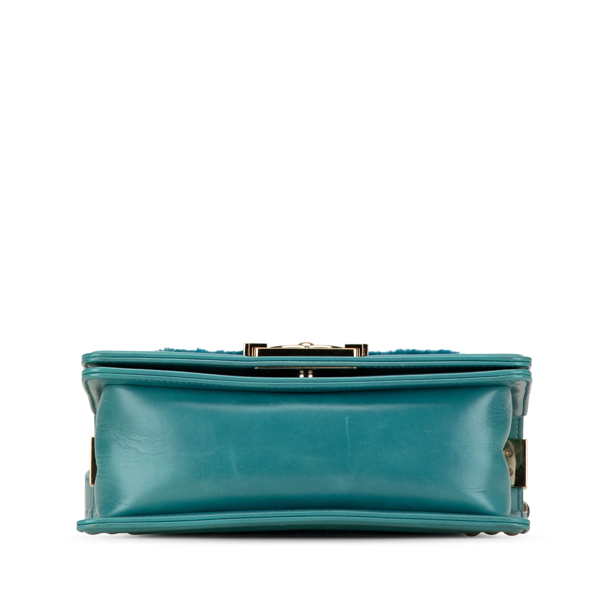 Chanel | Pre-Owned Small Bicolor Shearling Boy Flap | Blue/Turquoise - Image 3