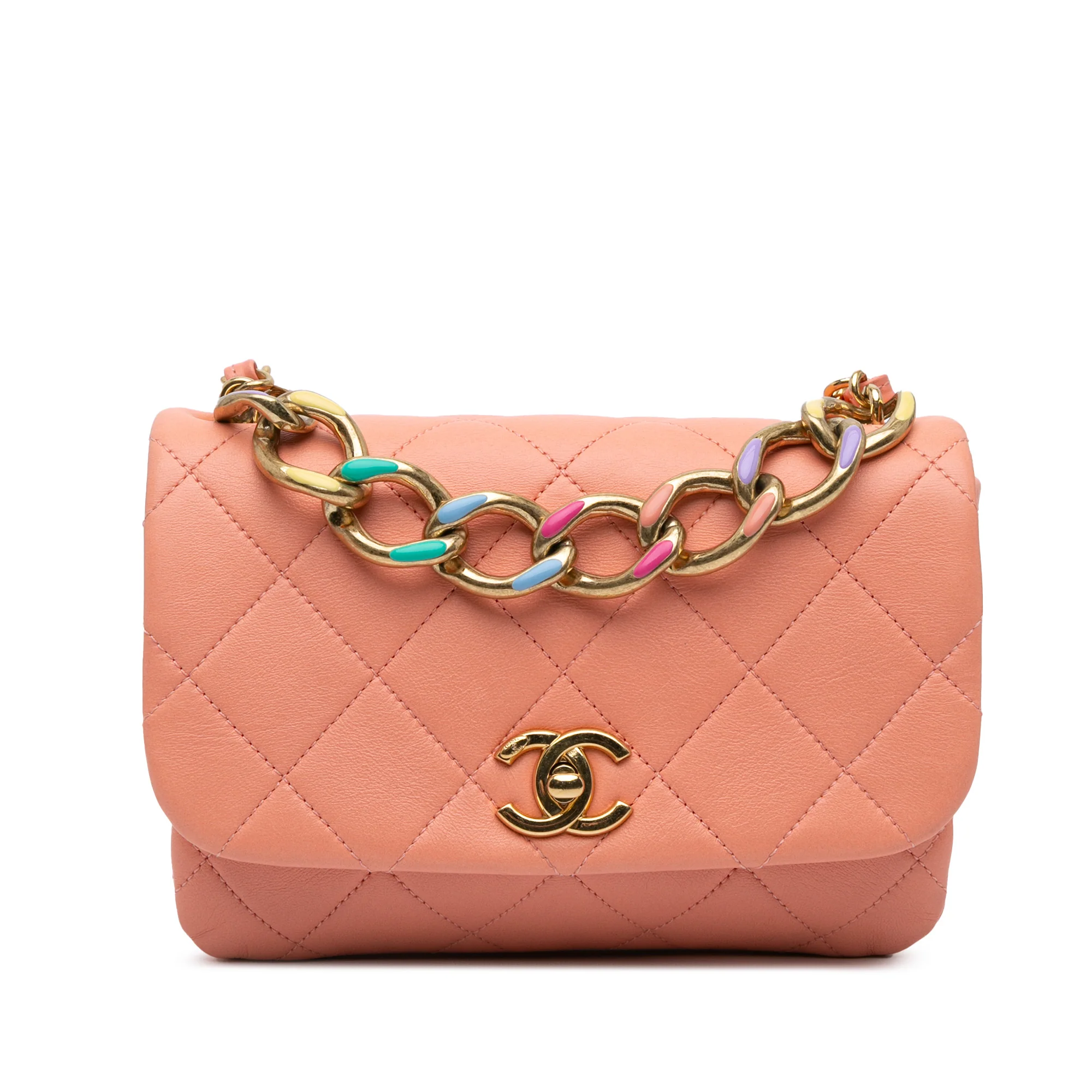 Chanel | Pre-Owned Small Lambskin Color Match Flap | Pink/Salmon