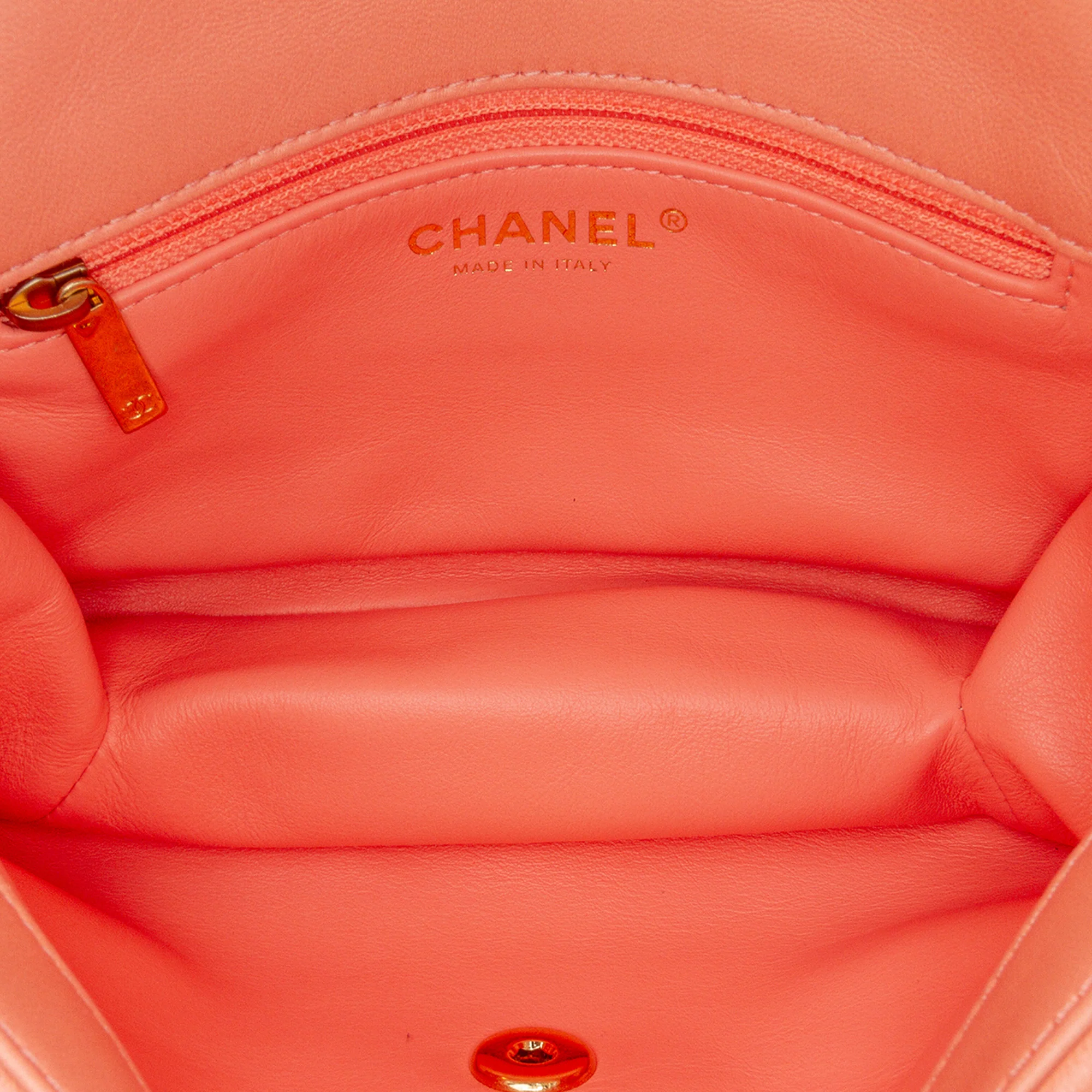 Chanel | Pre-Owned Small Lambskin Color Match Flap | Pink/Salmon - Image 5