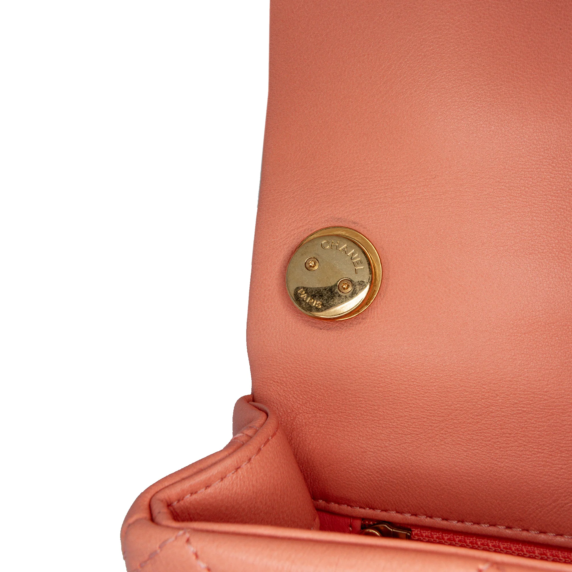 Chanel | Pre-Owned Small Lambskin Color Match Flap | Pink/Salmon - Image 7
