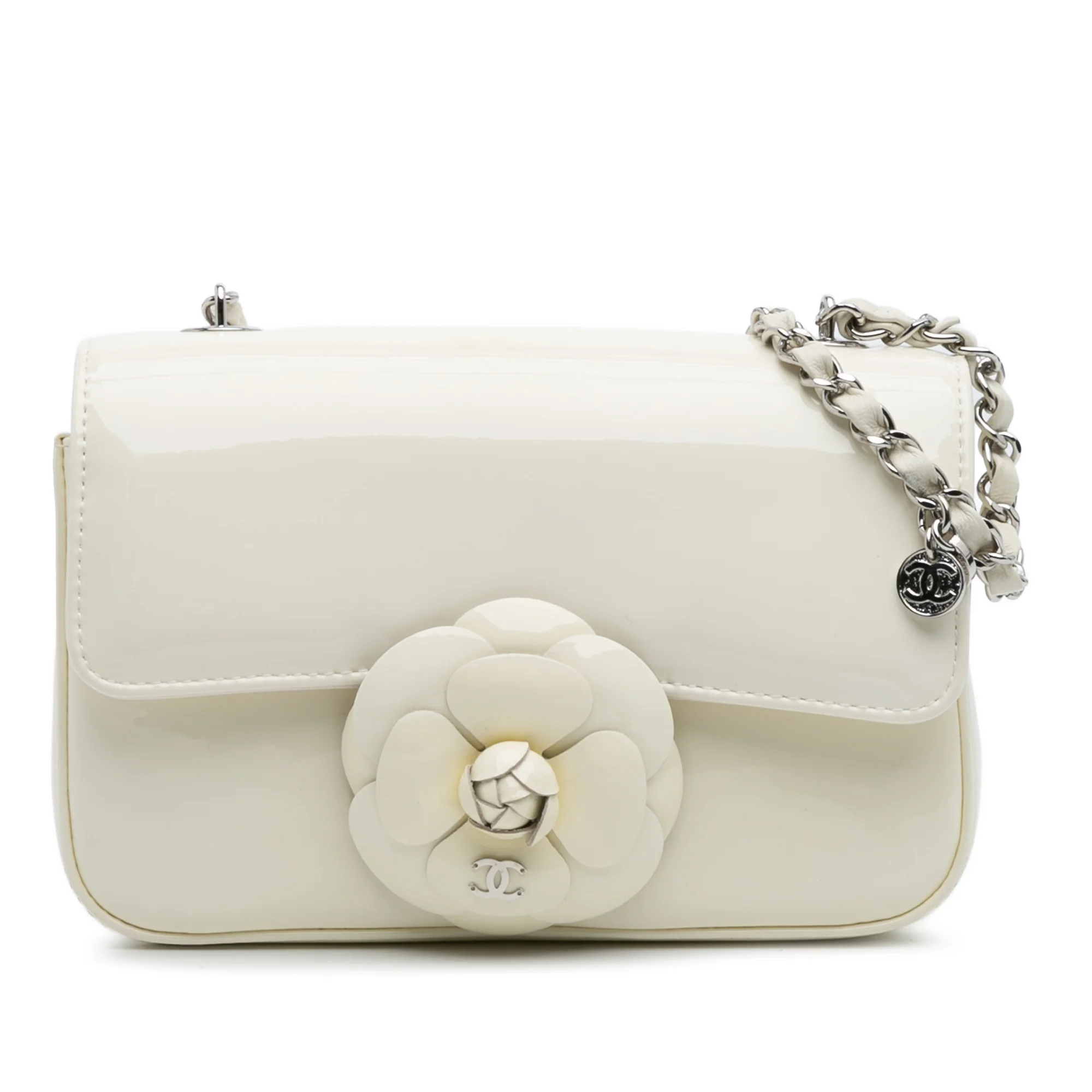 Chanel | Pre-Owned Small Patent Camellia Single Flap | White/Ivory