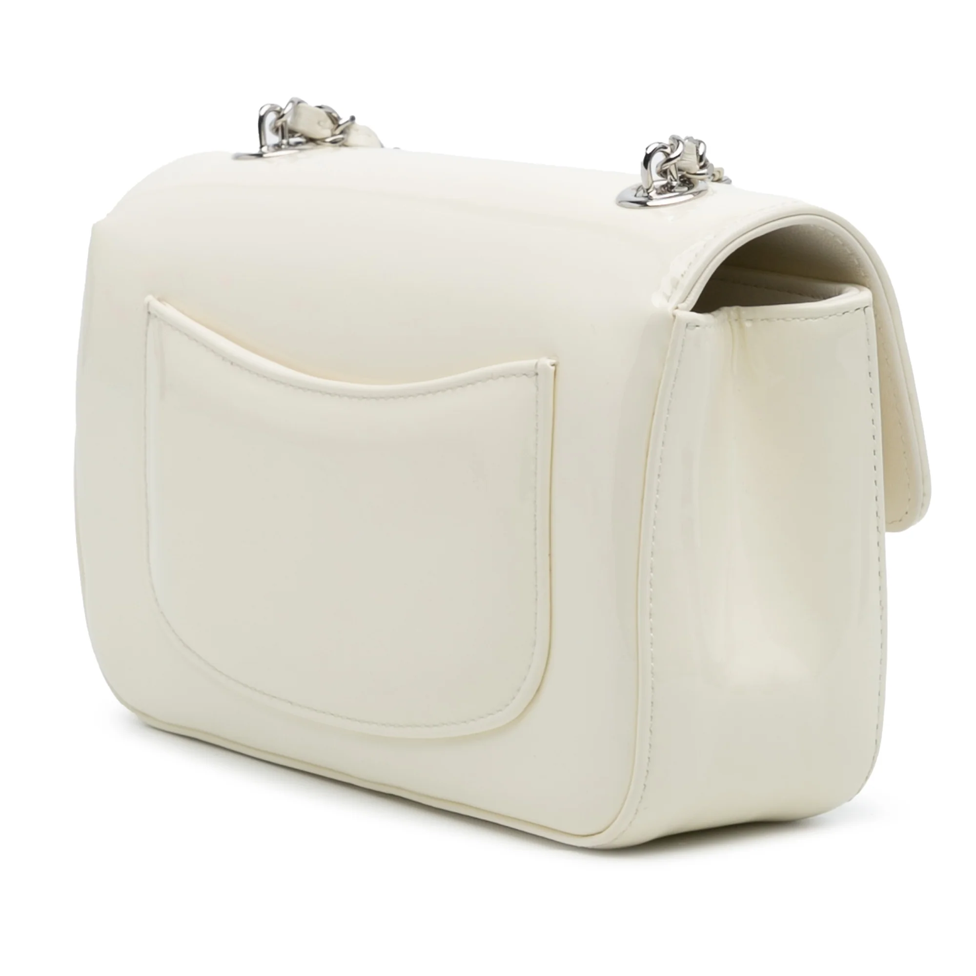 Chanel | Pre-Owned Small Patent Camellia Single Flap | White/Ivory - Image 4