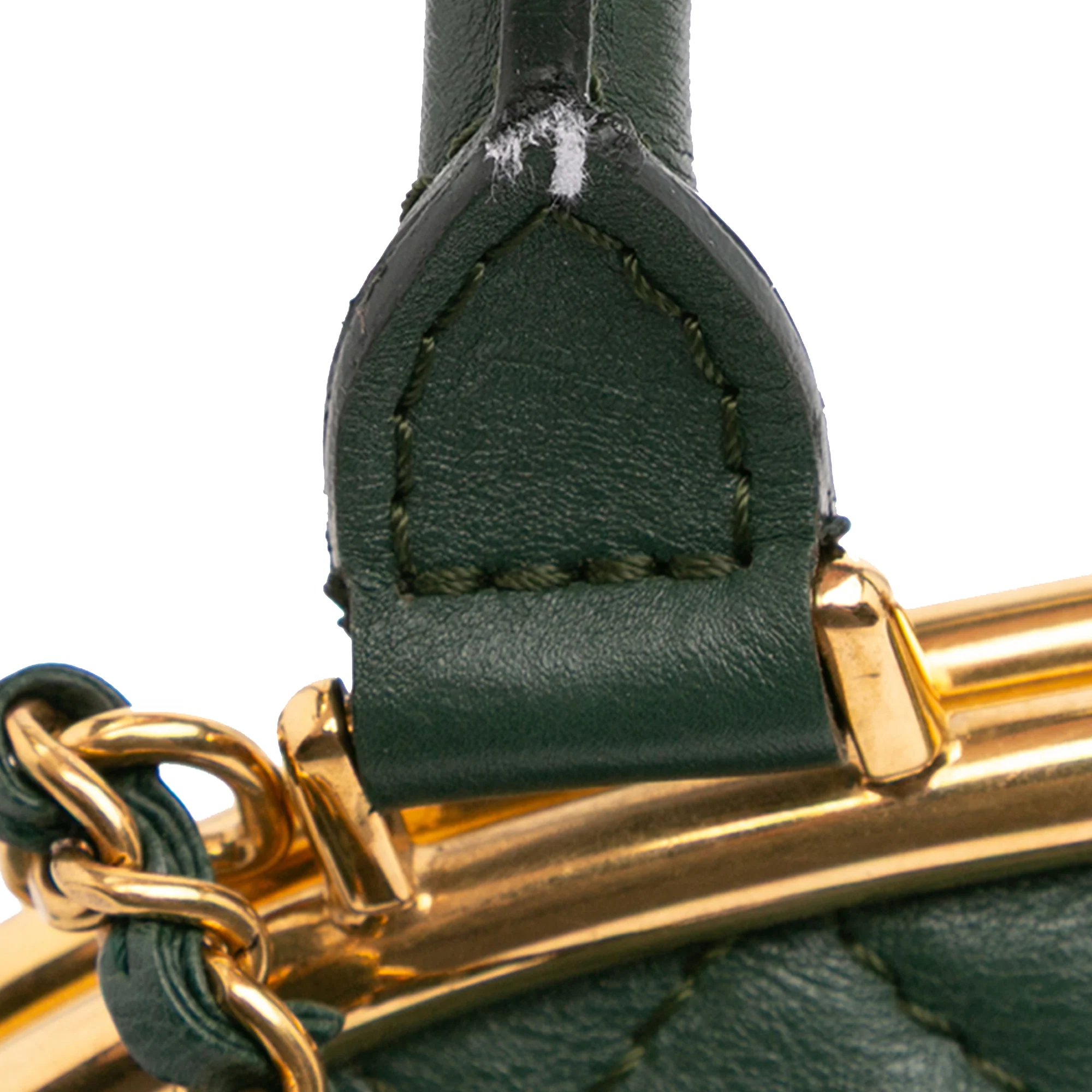 Chanel | Pre-Owned Small Quilted Calfskin Colosseum Lock Frame Bowling Bag | Green/Dark Green - Image 2