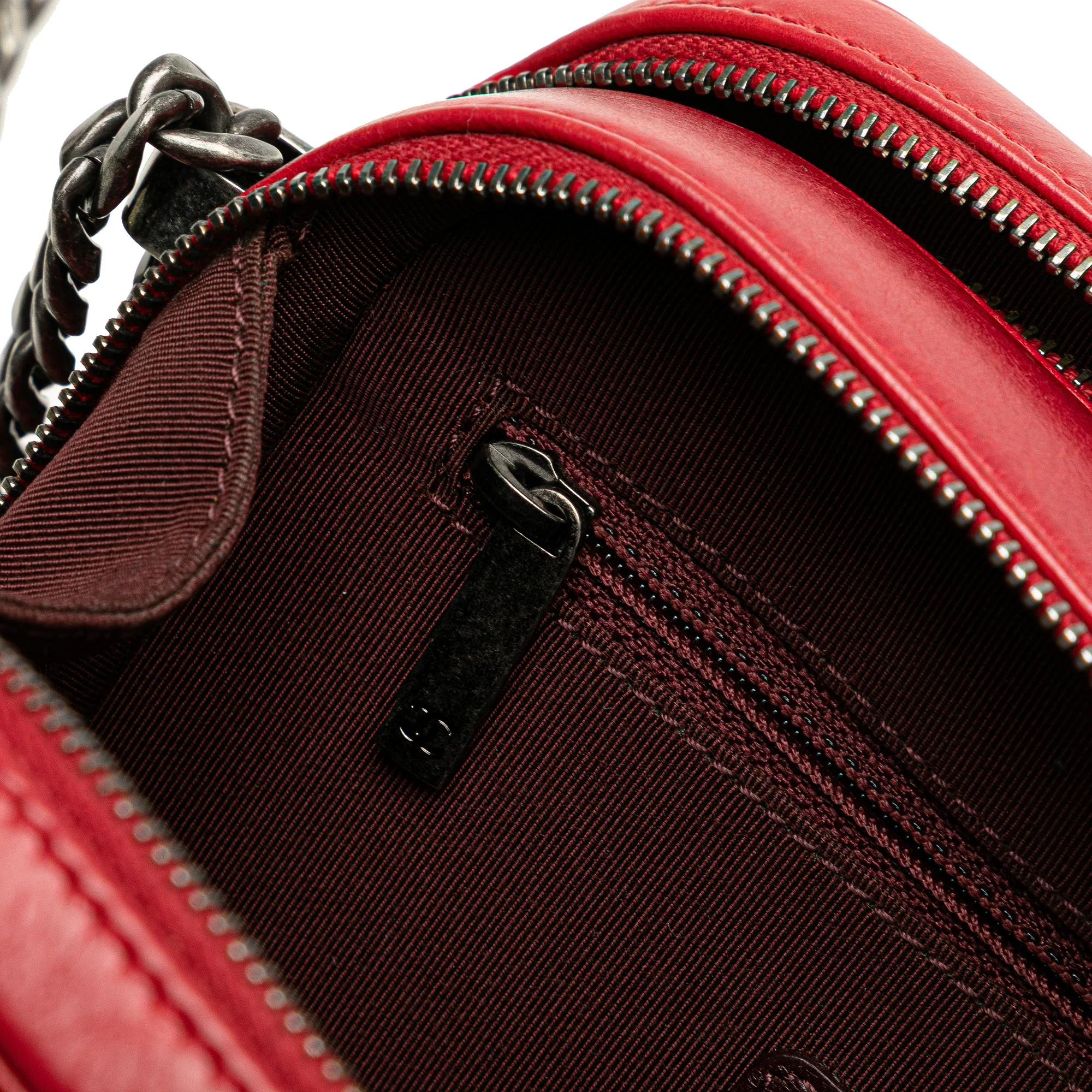 Chanel | Pre-Owned Small Quilted Glazed Calfskin Coco Boy Camera Bag | Red - Image 13