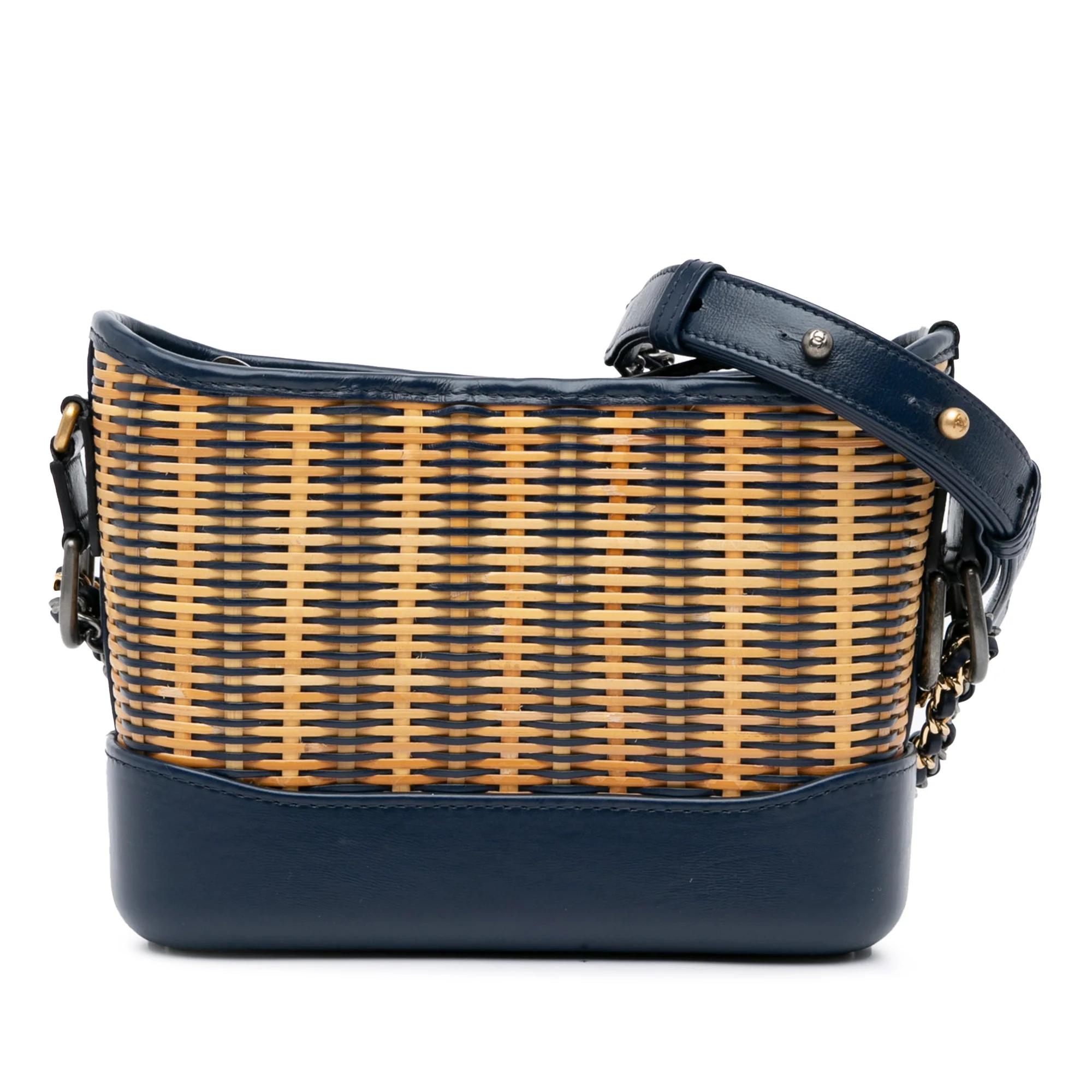 Chanel | Pre-Owned Small Rattan Gabrielle Crossbody | Brown/Blue/Navy