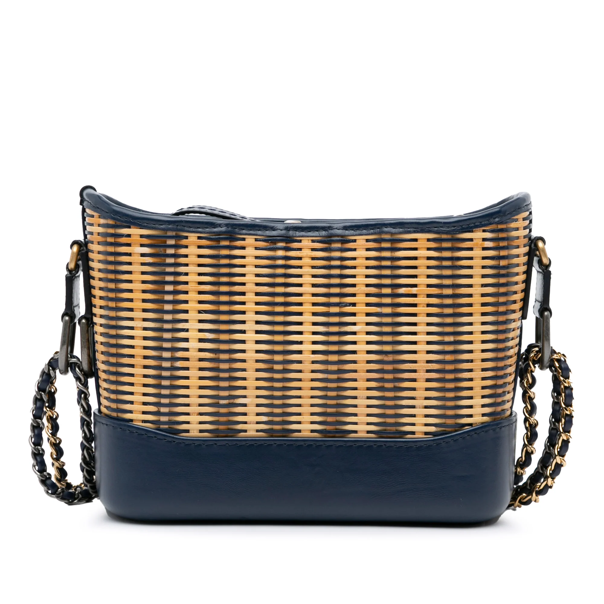 Chanel | Pre-Owned Small Rattan Gabrielle Crossbody | Brown/Blue/Navy - Image 8