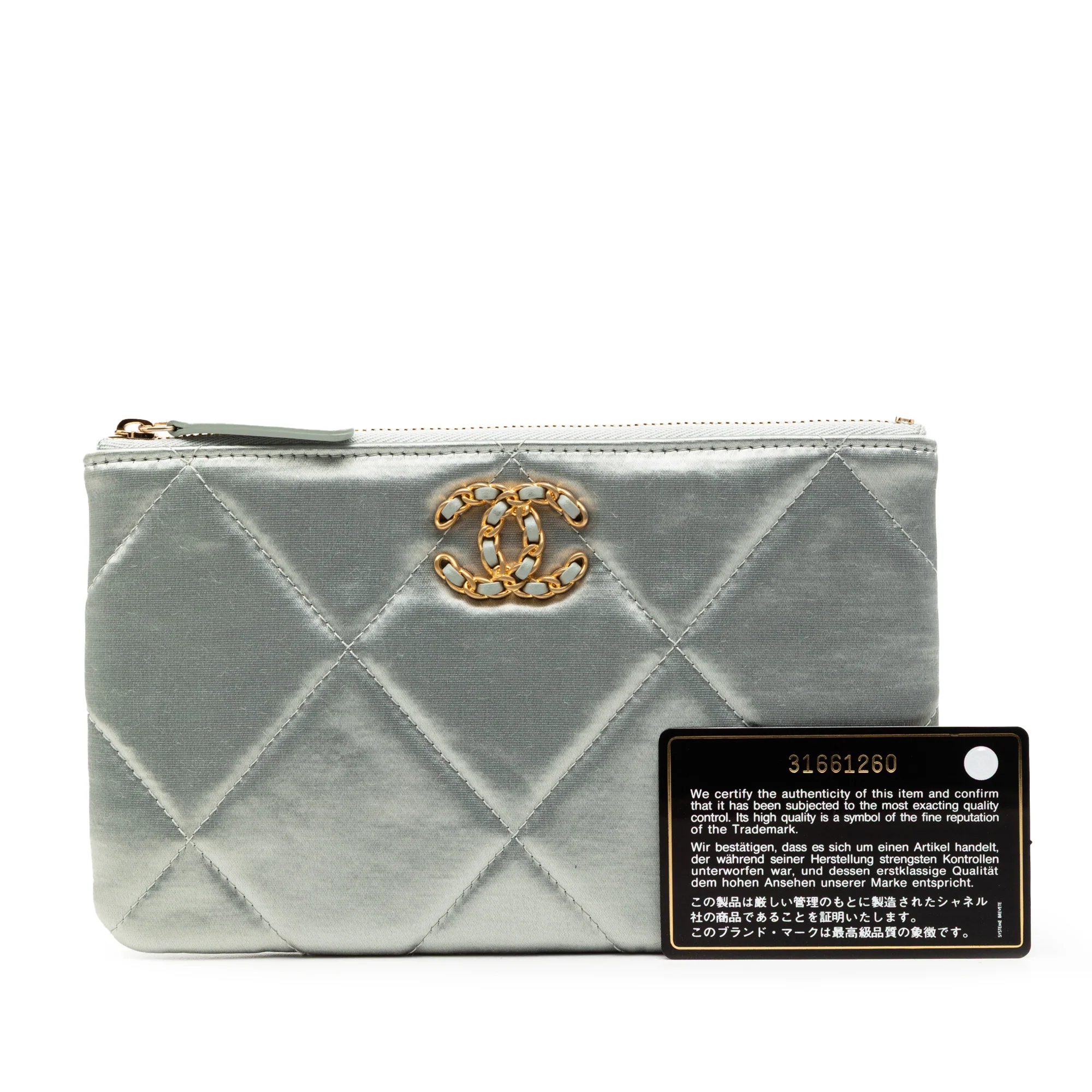 Chanel | Pre-Owned Small Satin 19 O Case VIP Zip Pouch | Silver - Image 9