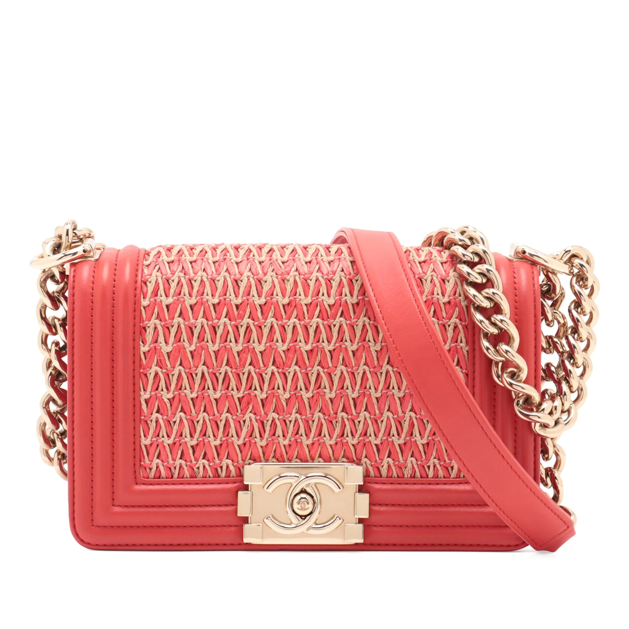 Chanel | Pre-Owned Small Straw and Lambskin Boy Flap | Red