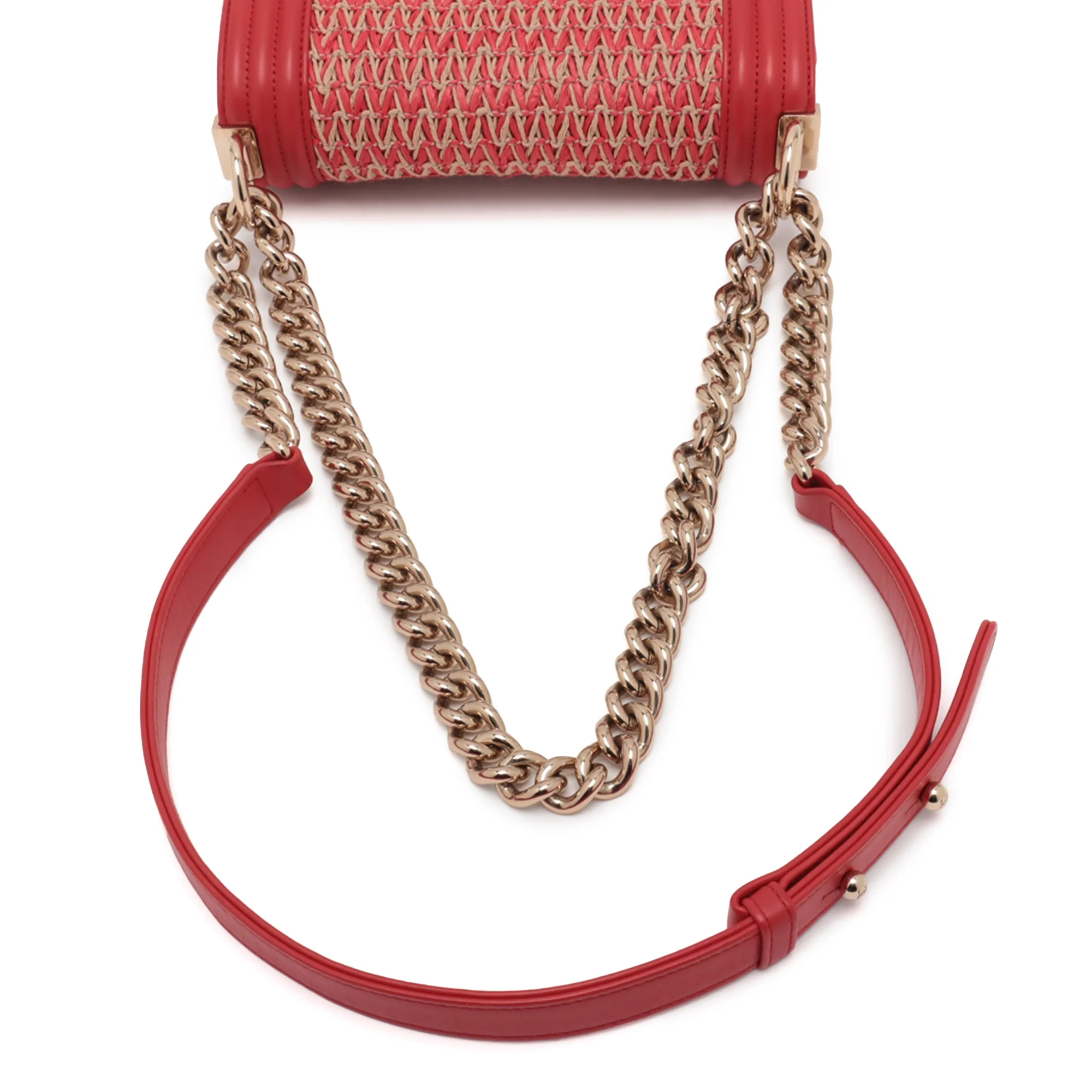 Chanel | Pre-Owned Small Straw and Lambskin Boy Flap | Red - Image 10