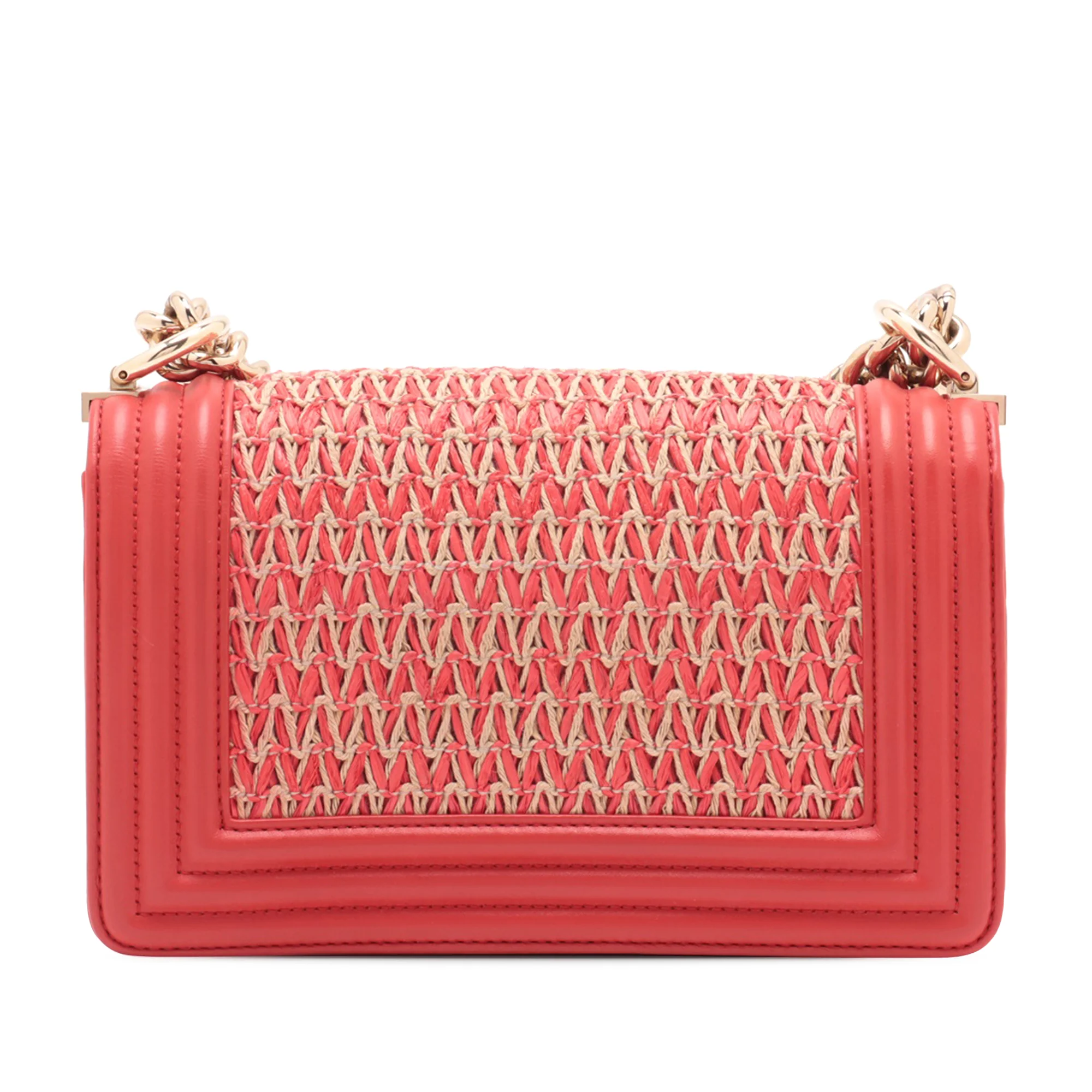 Chanel | Pre-Owned Small Straw and Lambskin Boy Flap | Red - Image 3