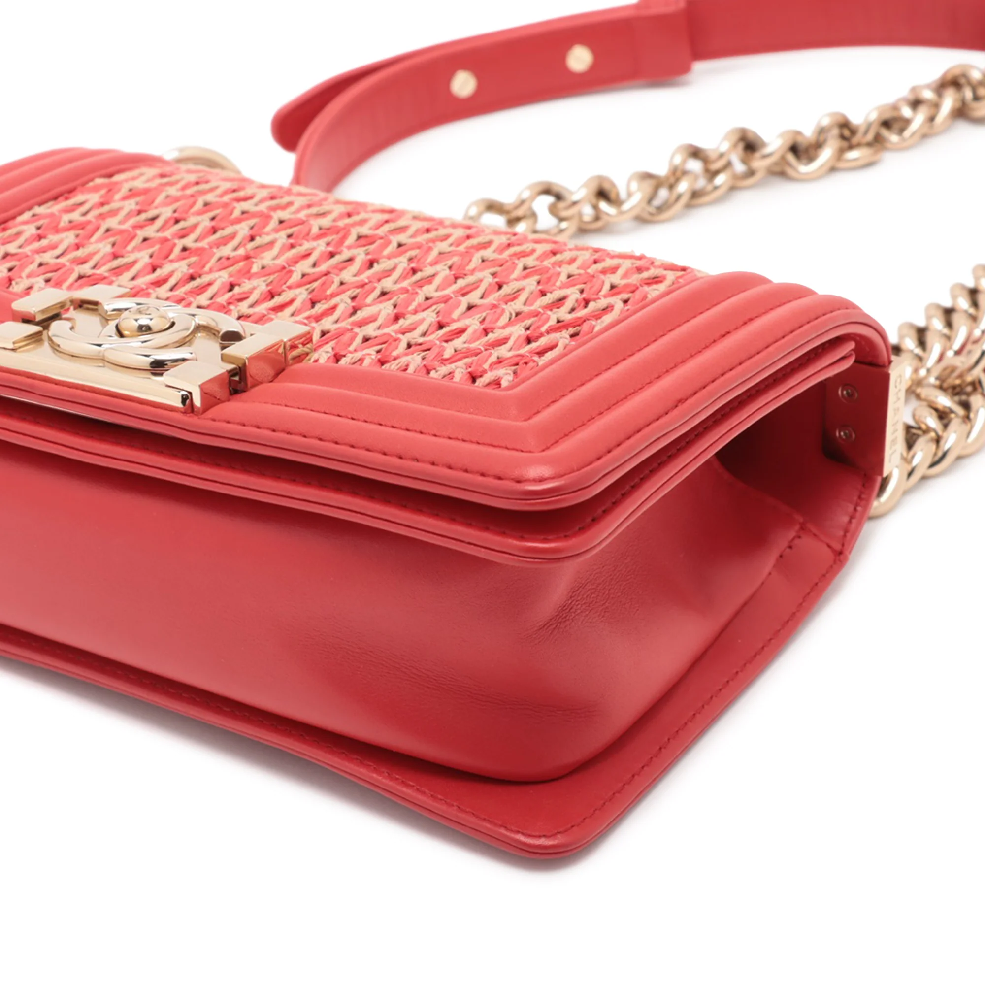Chanel | Pre-Owned Small Straw and Lambskin Boy Flap | Red - Image 8