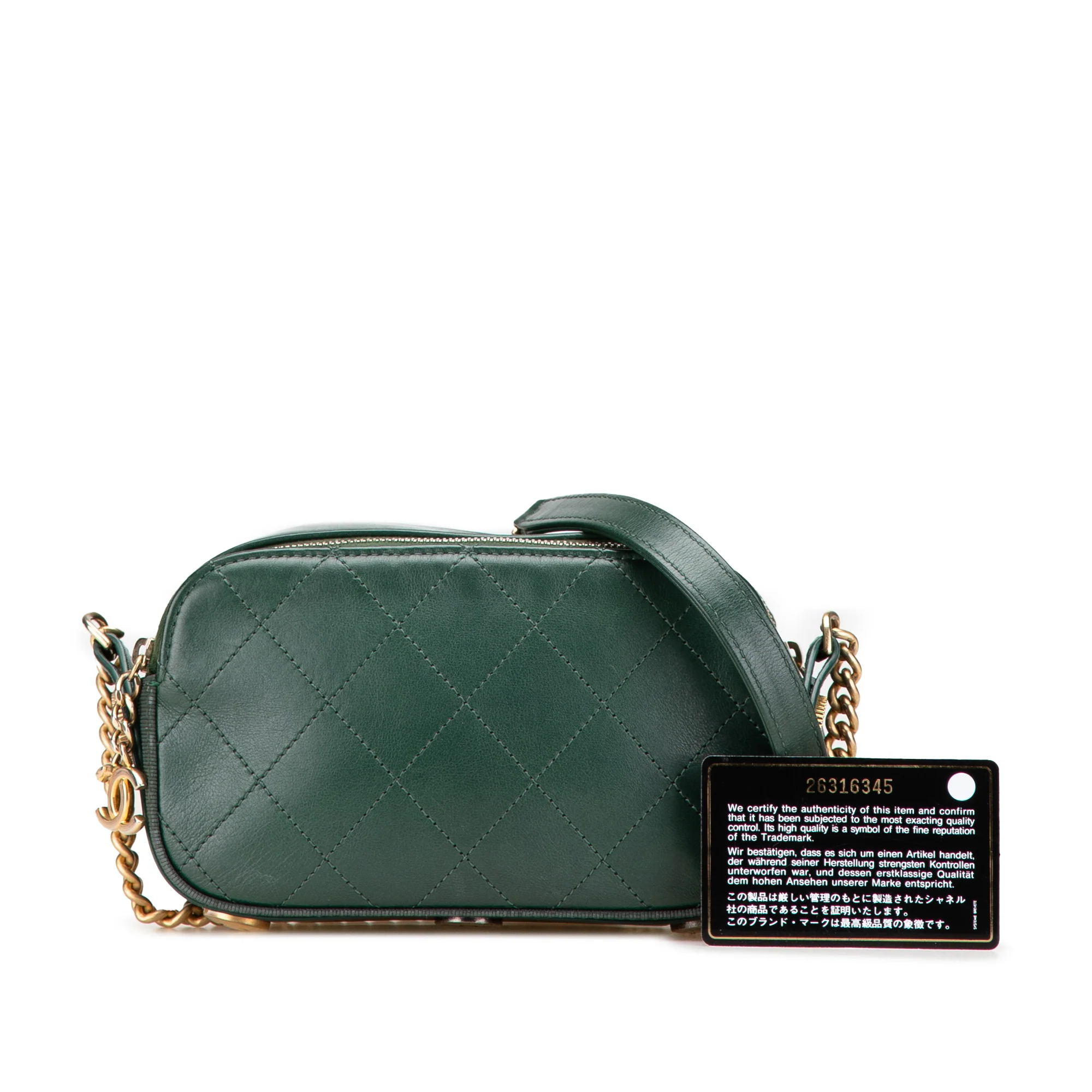 Chanel | Pre-Owned Stitched Calfskin and Grosgrain Button Up Double Zip Camera Bag | Green/Dark Green - Image 5