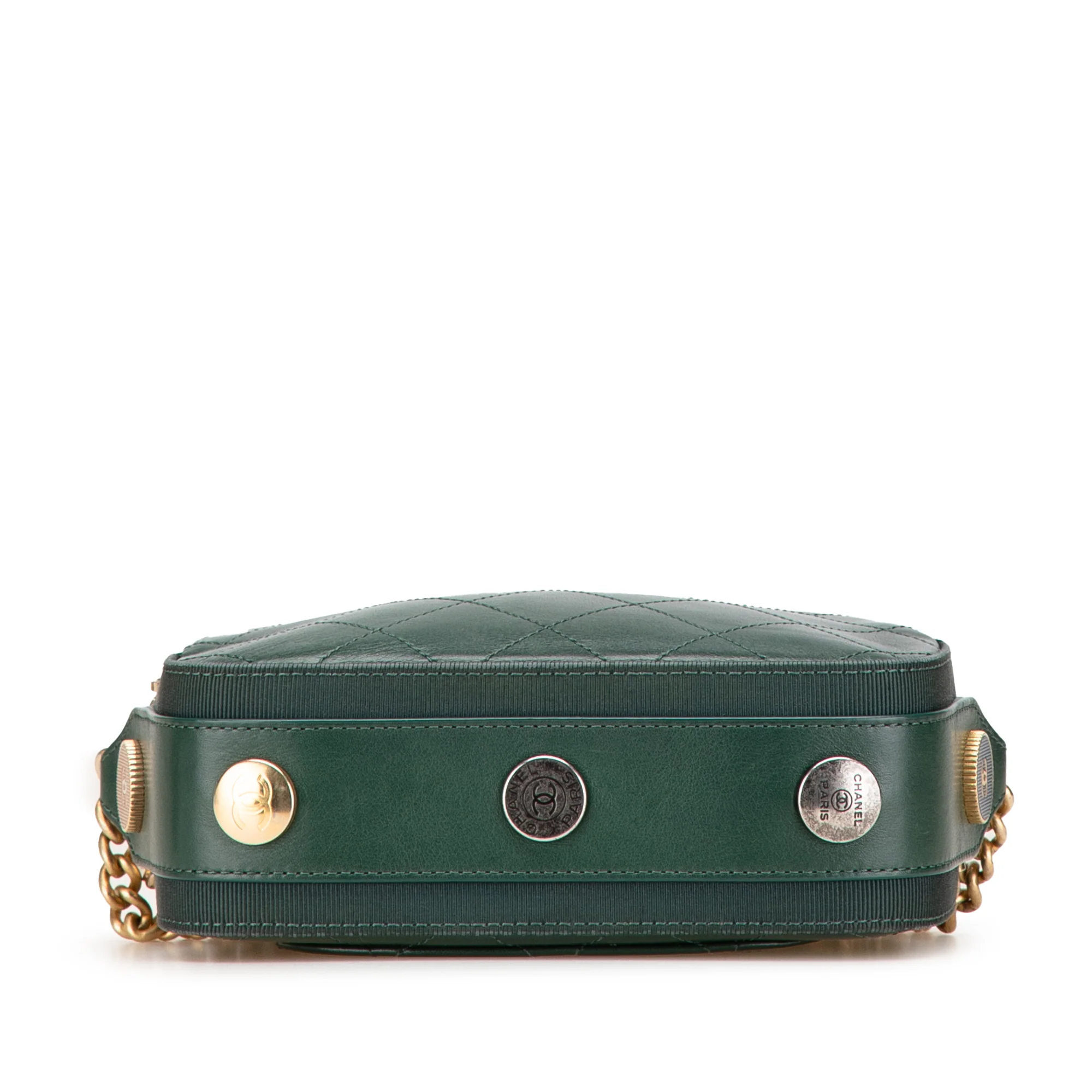 Chanel | Pre-Owned Stitched Calfskin and Grosgrain Button Up Double Zip Camera Bag | Green/Dark Green - Image 7
