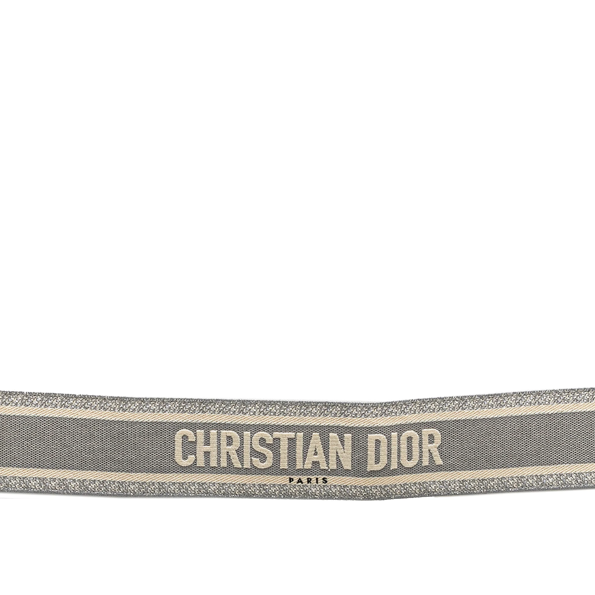 Dior | Pre-Owned Leather and Canvas Embroidered Logo Belt | Gray/Black - Image 2