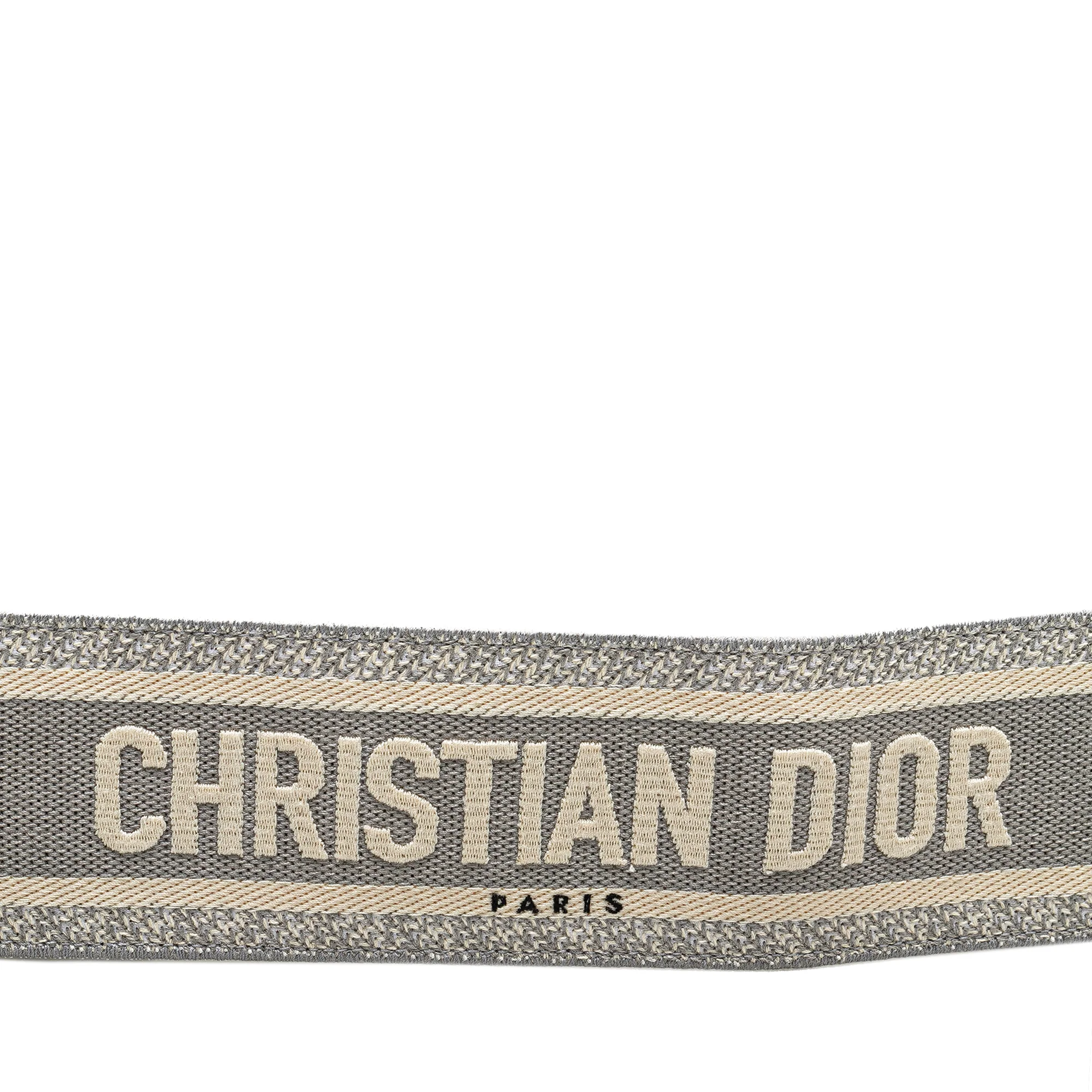 Dior | Pre-Owned Leather and Canvas Embroidered Logo Belt | Gray/Black - Image 3