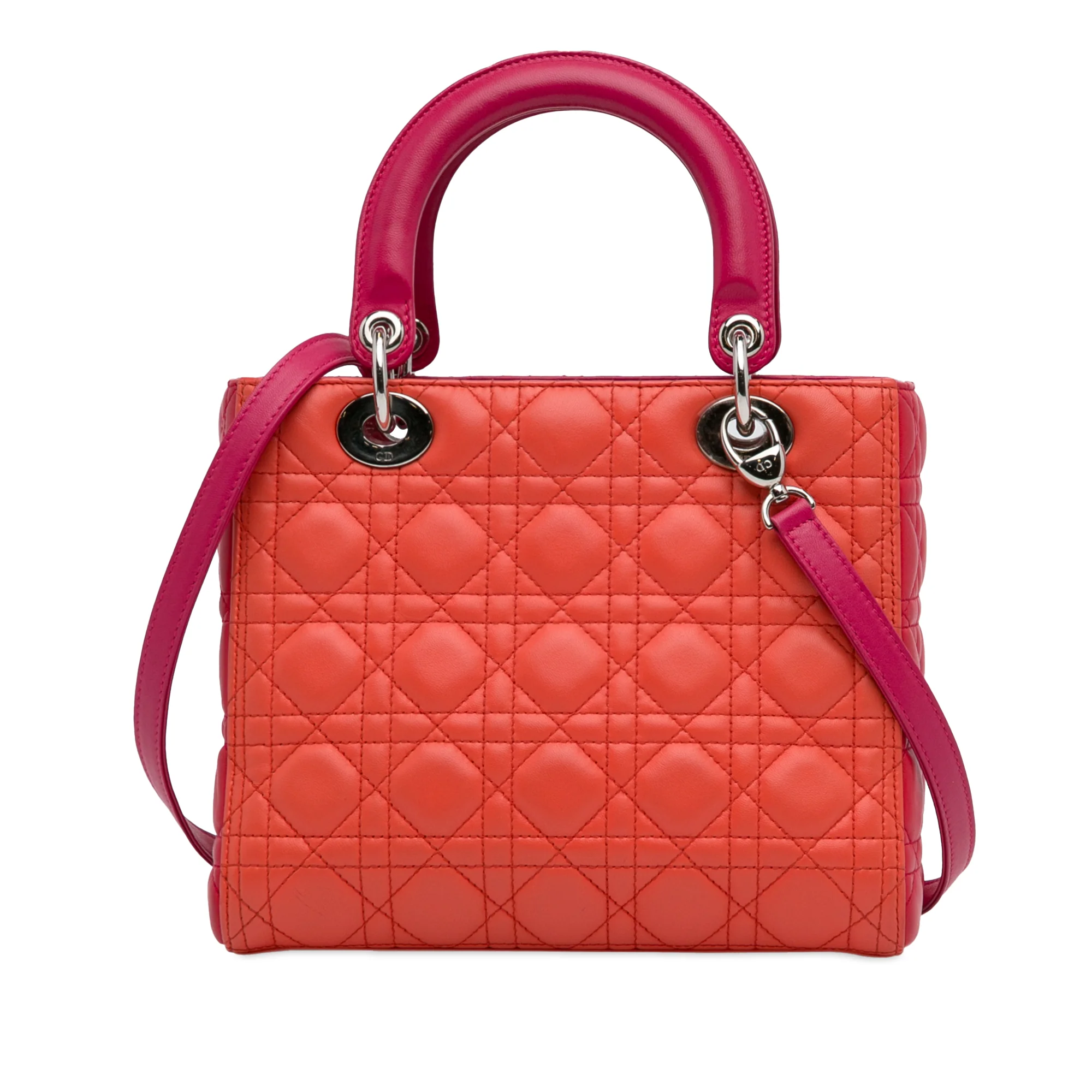 Dior | Pre-Owned Medium Bicolor Lambskin Cannage Lady Dior | Orange - Image 9