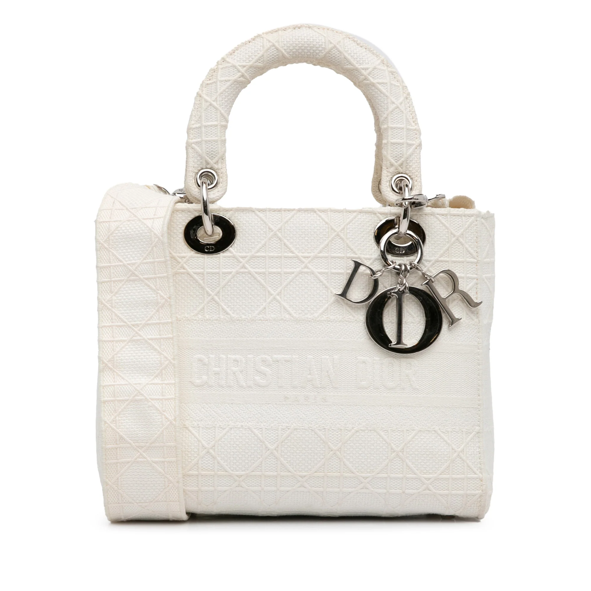 Dior | Pre-Owned Medium Canvas Cannage Lady D Lite | White
