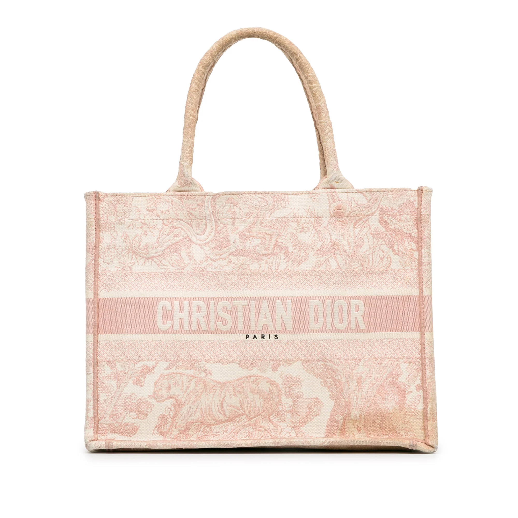 Dior | Pre-Owned Medium Canvas Embroidered Dioriviera Toile De Jouy Book Tote | Pink/Light Pink