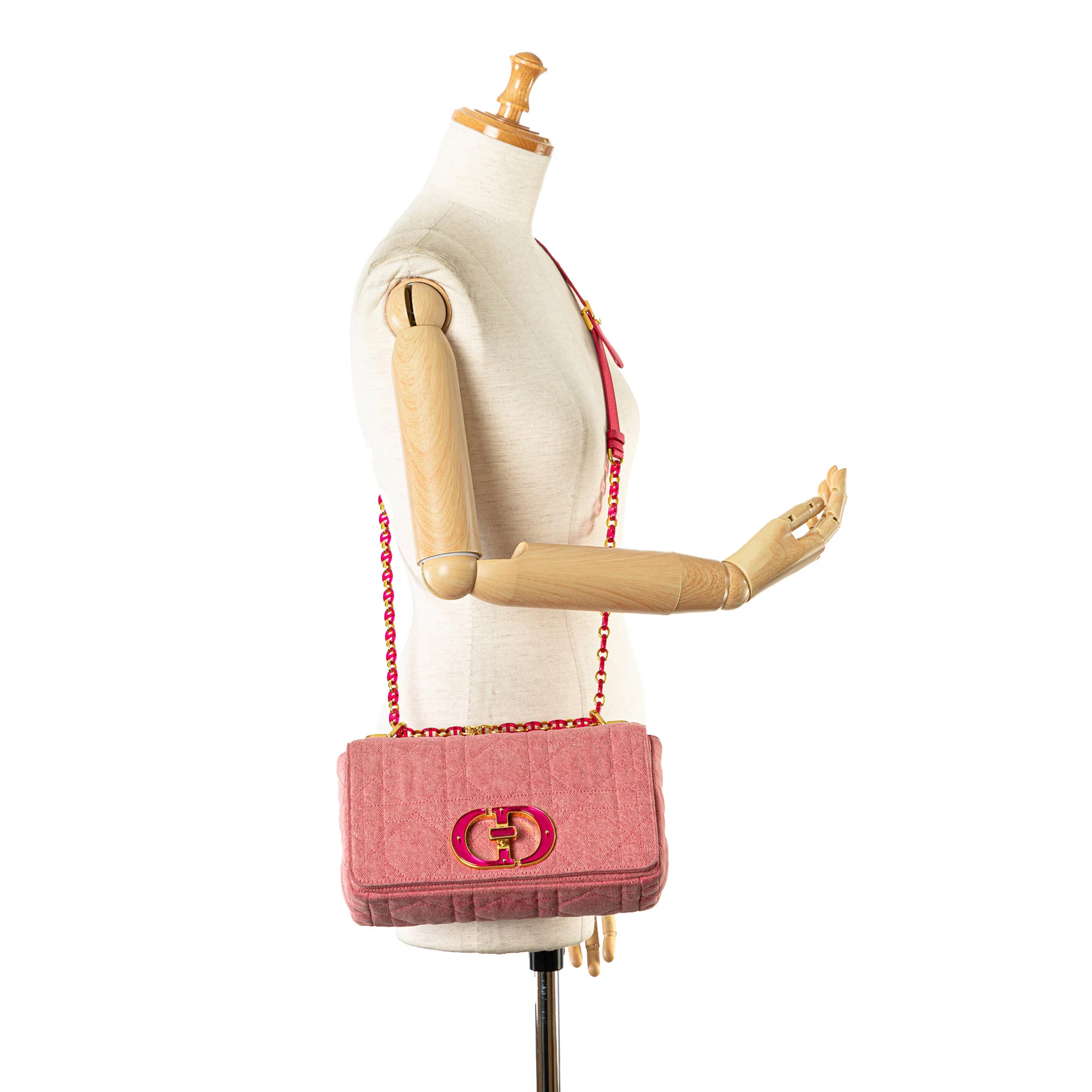 Dior | Pre-Owned Medium Denim Macrocannage Caro Bag | Pink - Image 2