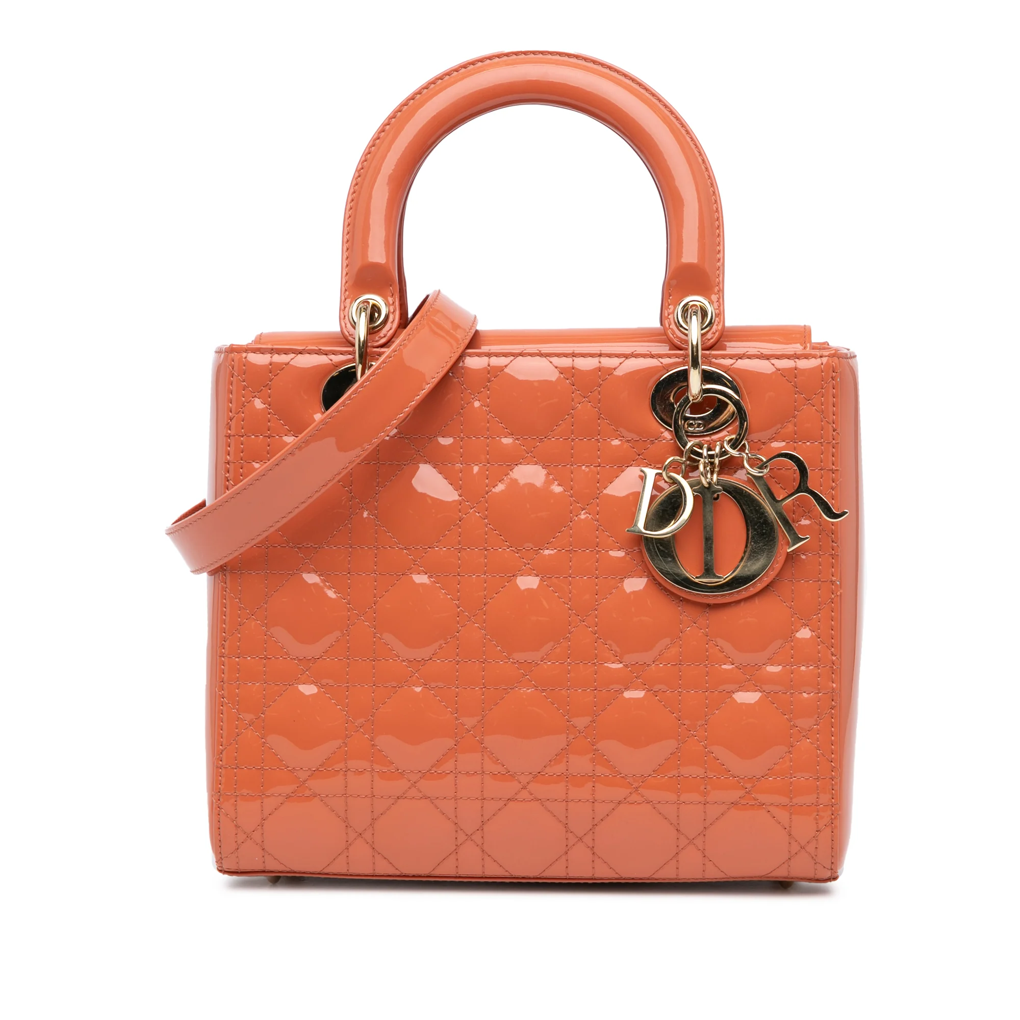 Dior | Pre-Owned Medium Patent Cannage Lady Dior | Orange/Peach
