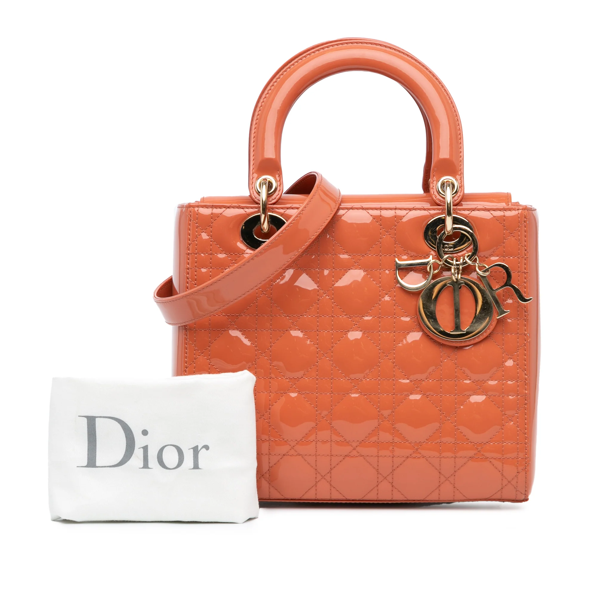 Dior | Pre-Owned Medium Patent Cannage Lady Dior | Orange/Peach - Image 2
