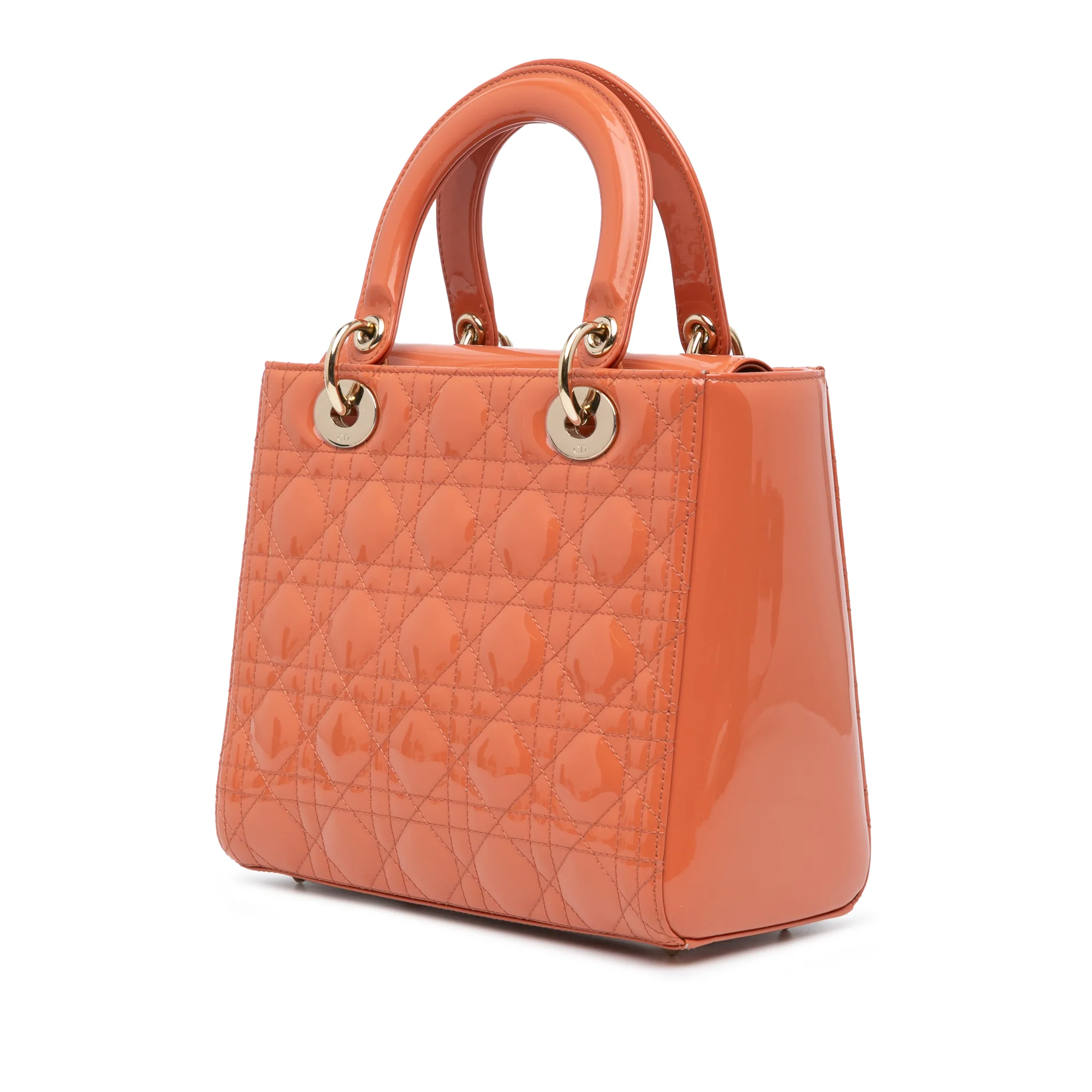 Dior | Pre-Owned Medium Patent Cannage Lady Dior | Orange/Peach - Image 3
