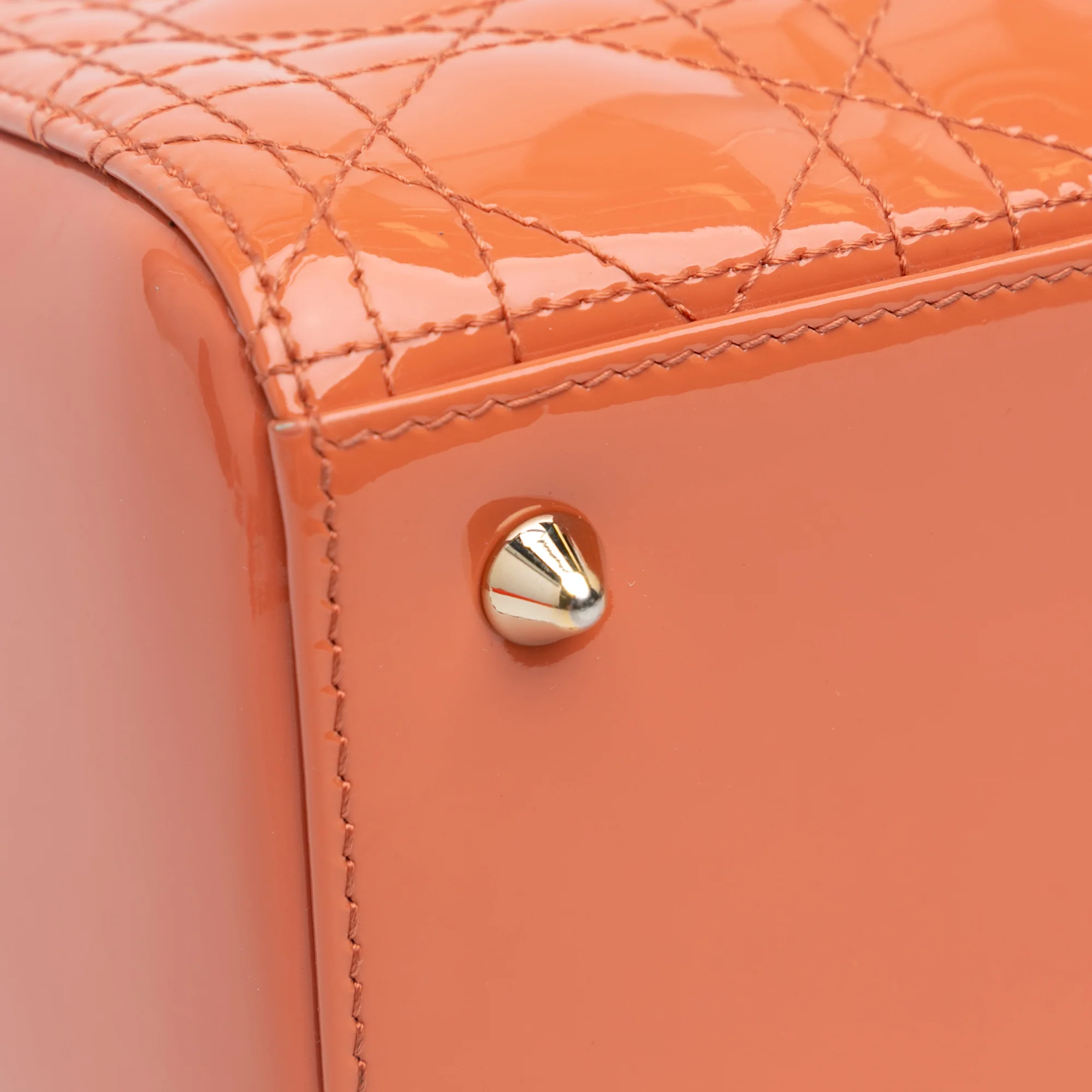 Dior | Pre-Owned Medium Patent Cannage Lady Dior | Orange/Peach - Image 7