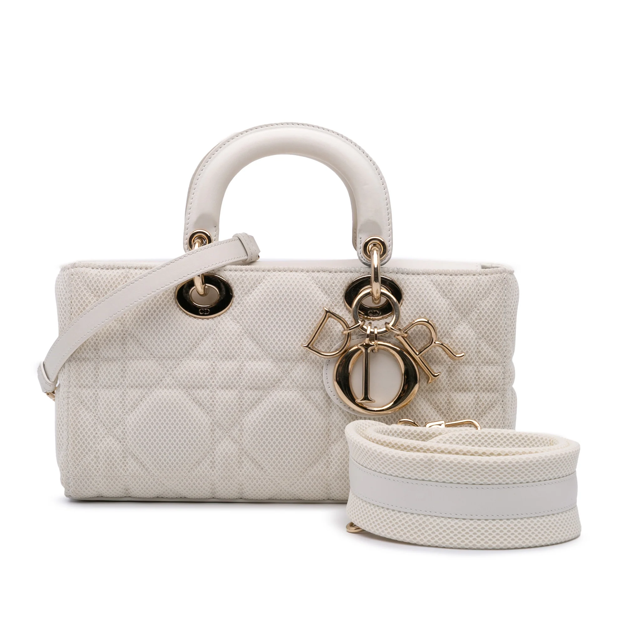 Dior | Pre-Owned Medium Technical Fabric Macrocannage Lady D Joy | White - Image 3