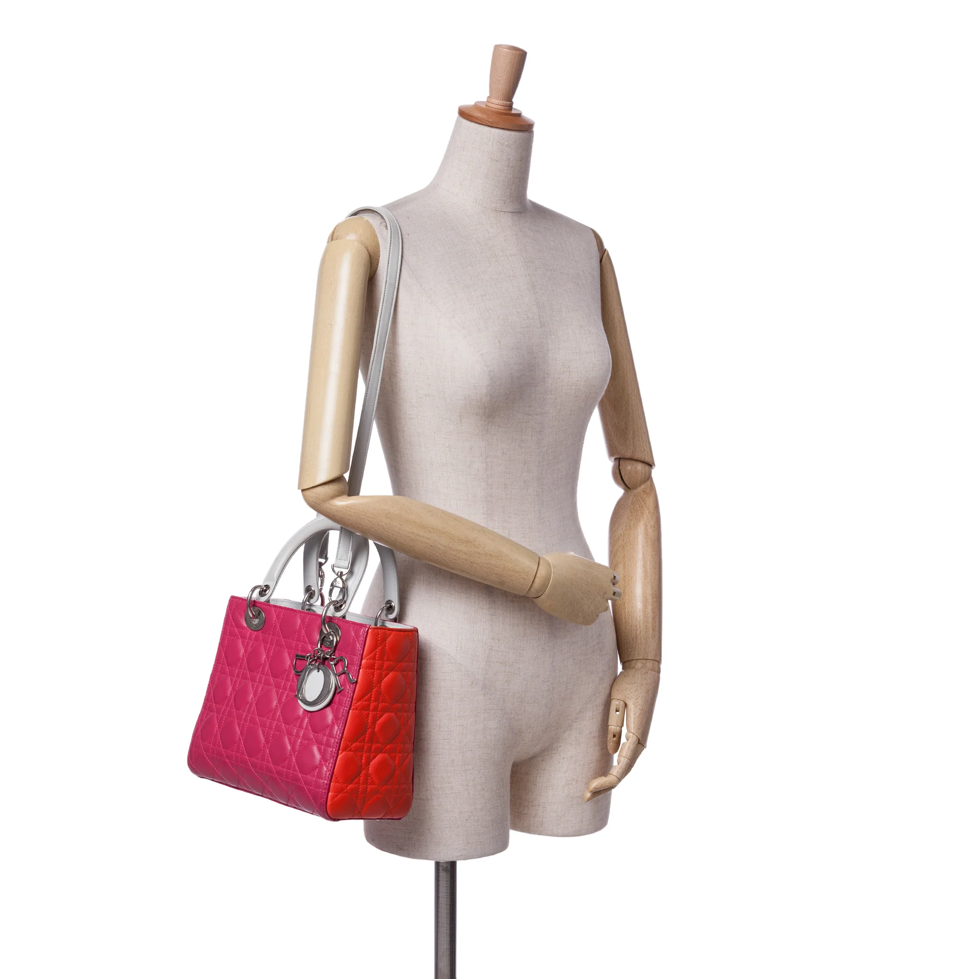 Dior | Pre-Owned Medium Tricolor Lambskin Cannage Lady Dior | Pink/Dark Pink - Image 2