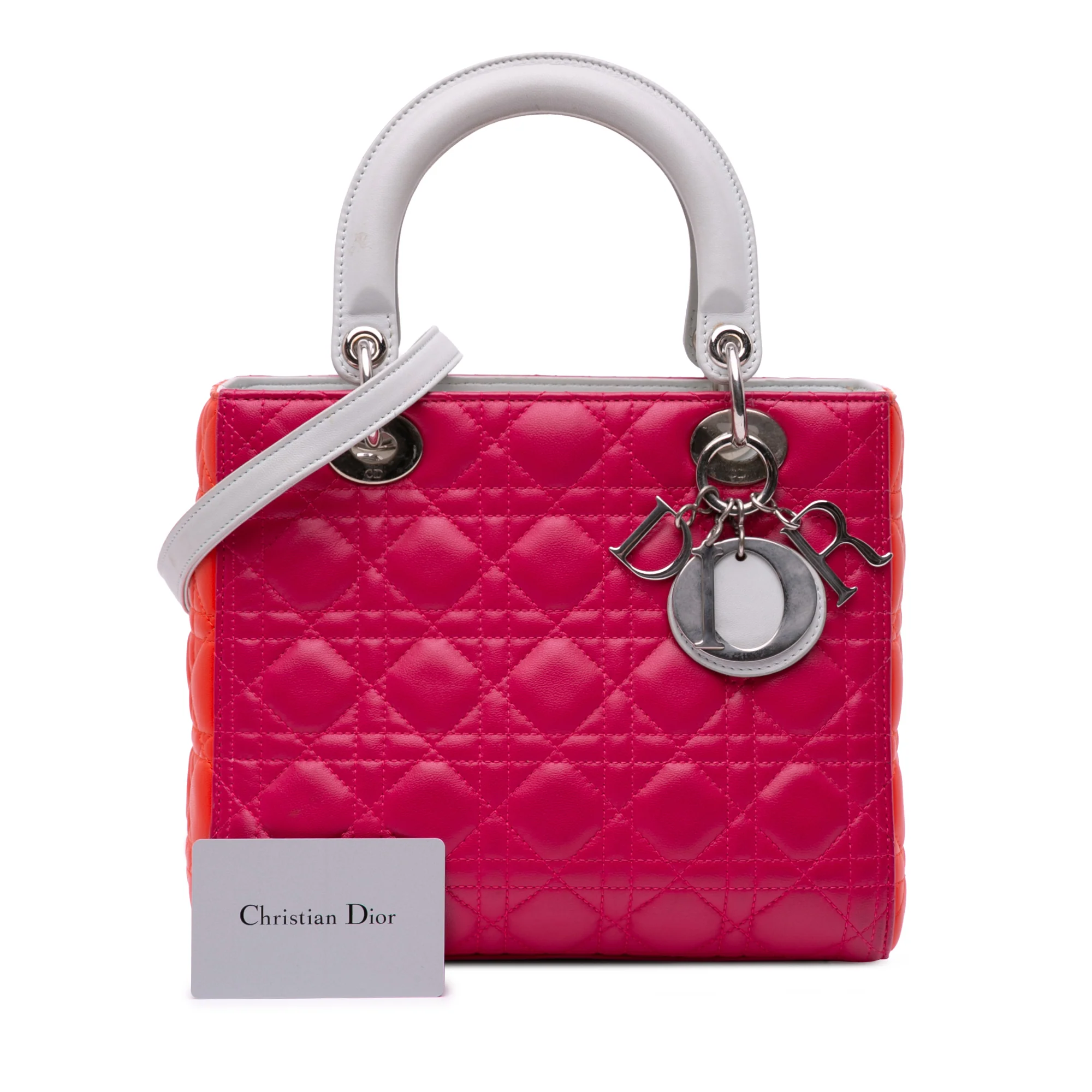 Dior | Pre-Owned Medium Tricolor Lambskin Cannage Lady Dior | Pink/Dark Pink - Image 3