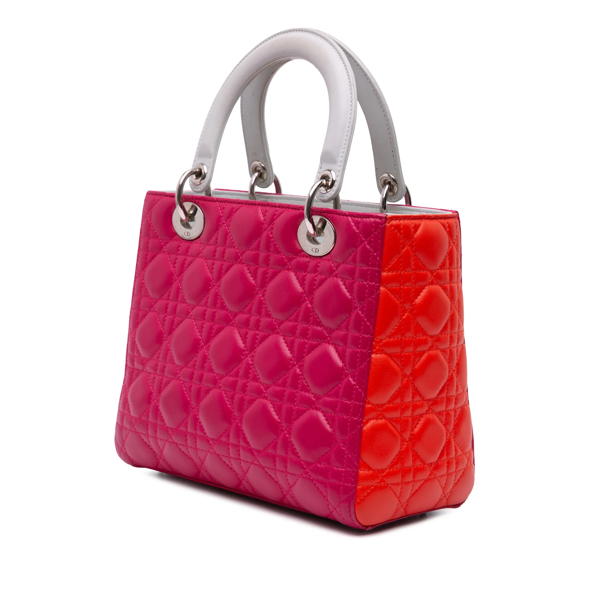Dior | Pre-Owned Medium Tricolor Lambskin Cannage Lady Dior | Pink/Dark Pink - Image 4
