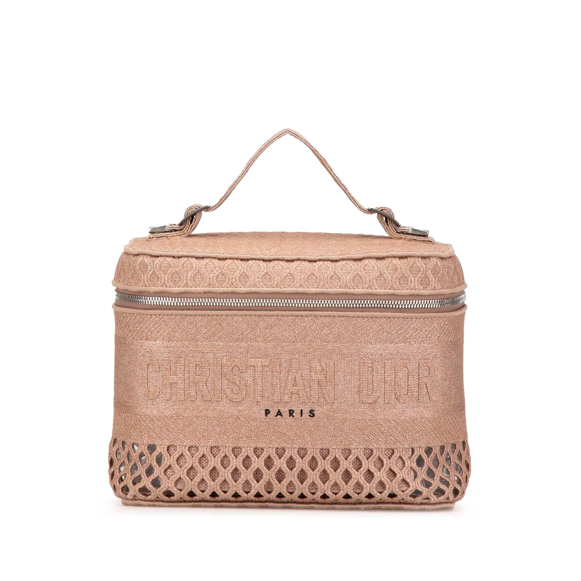 Dior | Pre-Owned Mesh Embroidered Diortravel Vanity Case | Pink