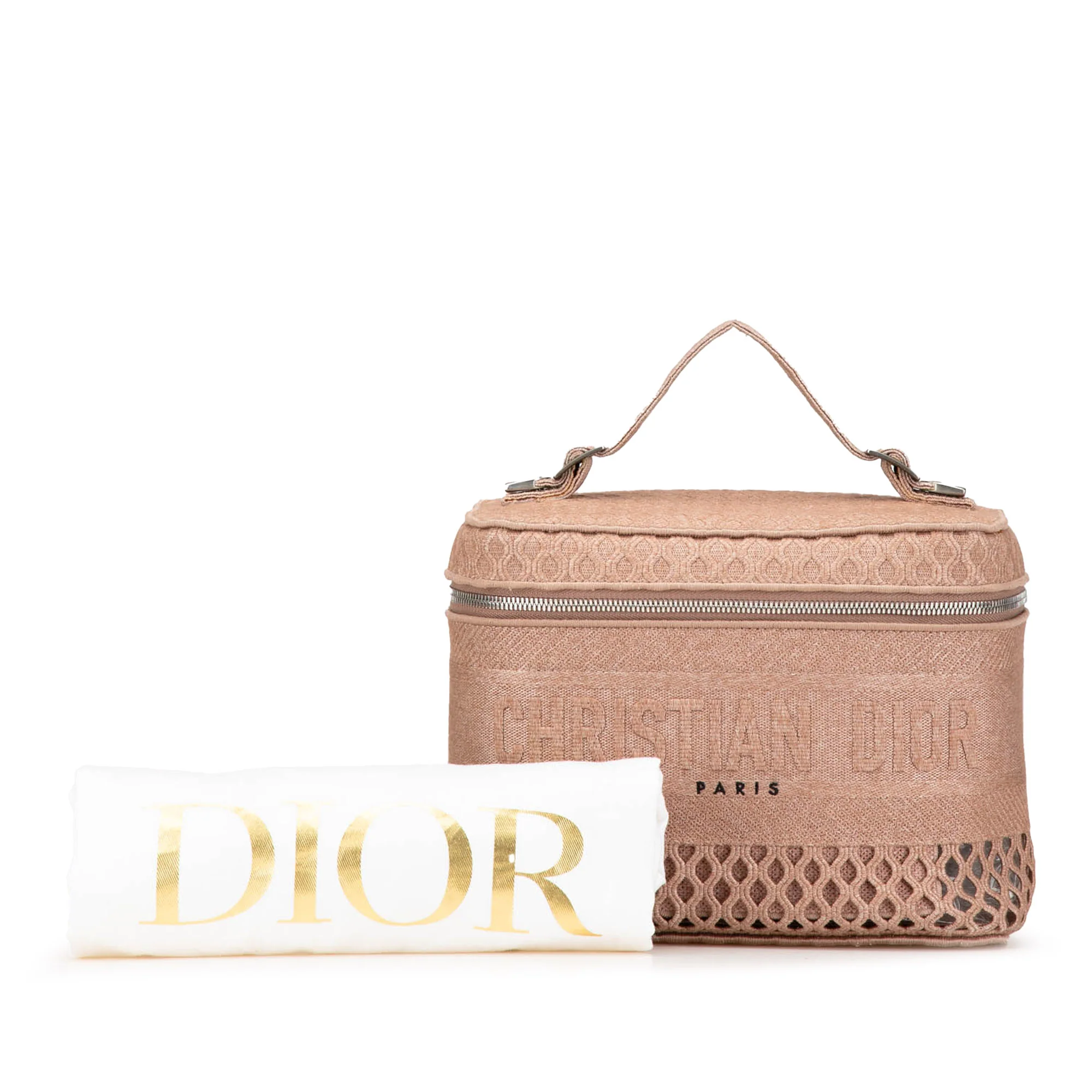 Dior | Pre-Owned Mesh Embroidered Diortravel Vanity Case | Pink - Image 6