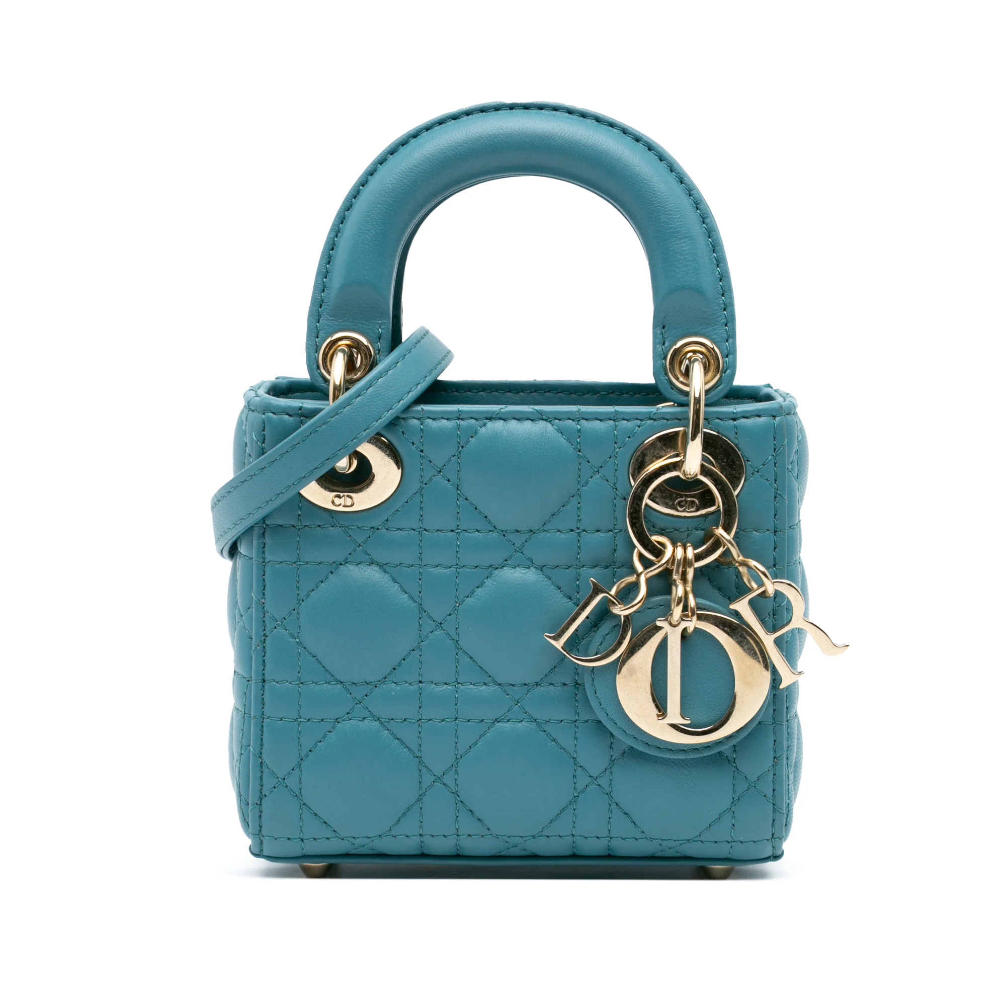 Dior | Pre-Owned Micro Lambskin Cannage Lady Dior | Blue/Turquoise