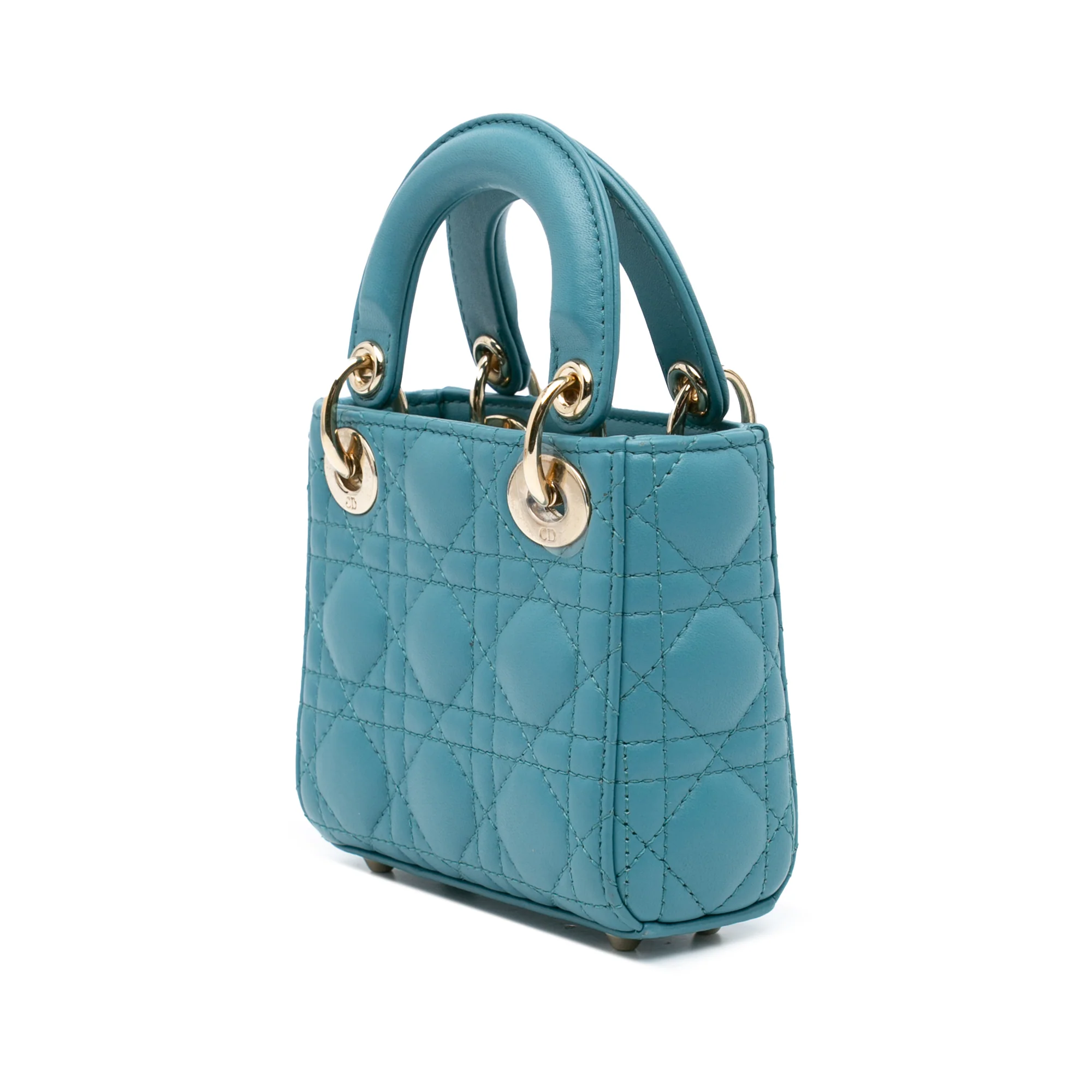 Dior | Pre-Owned Micro Lambskin Cannage Lady Dior | Blue/Turquoise - Image 3