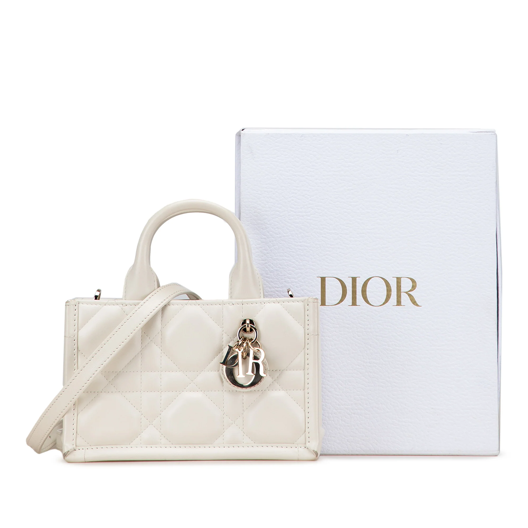 Dior | Pre-Owned Mini Calfskin Macrocannage Book Tote | White - Image 2