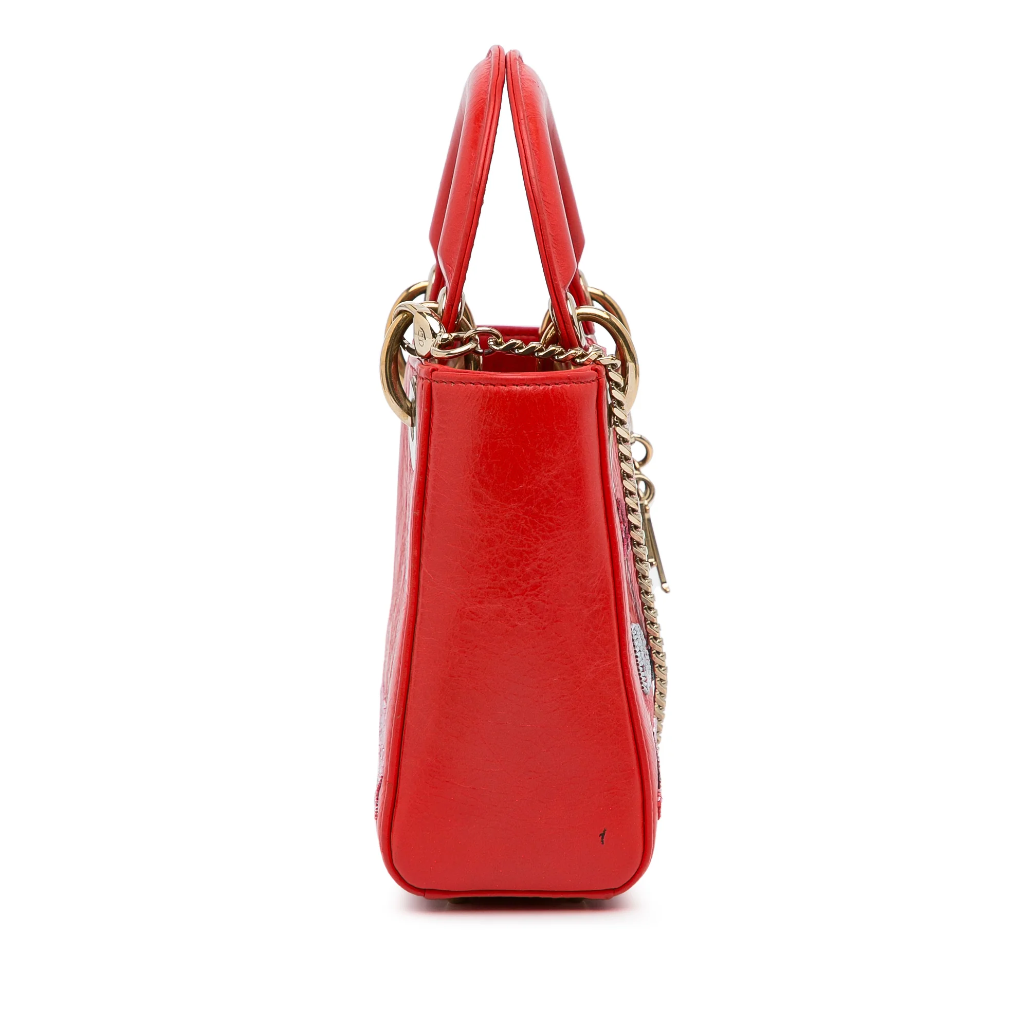 Dior | Pre-Owned Mini Calfskin Sequin Embellished Lady Dior | Red - Image 5