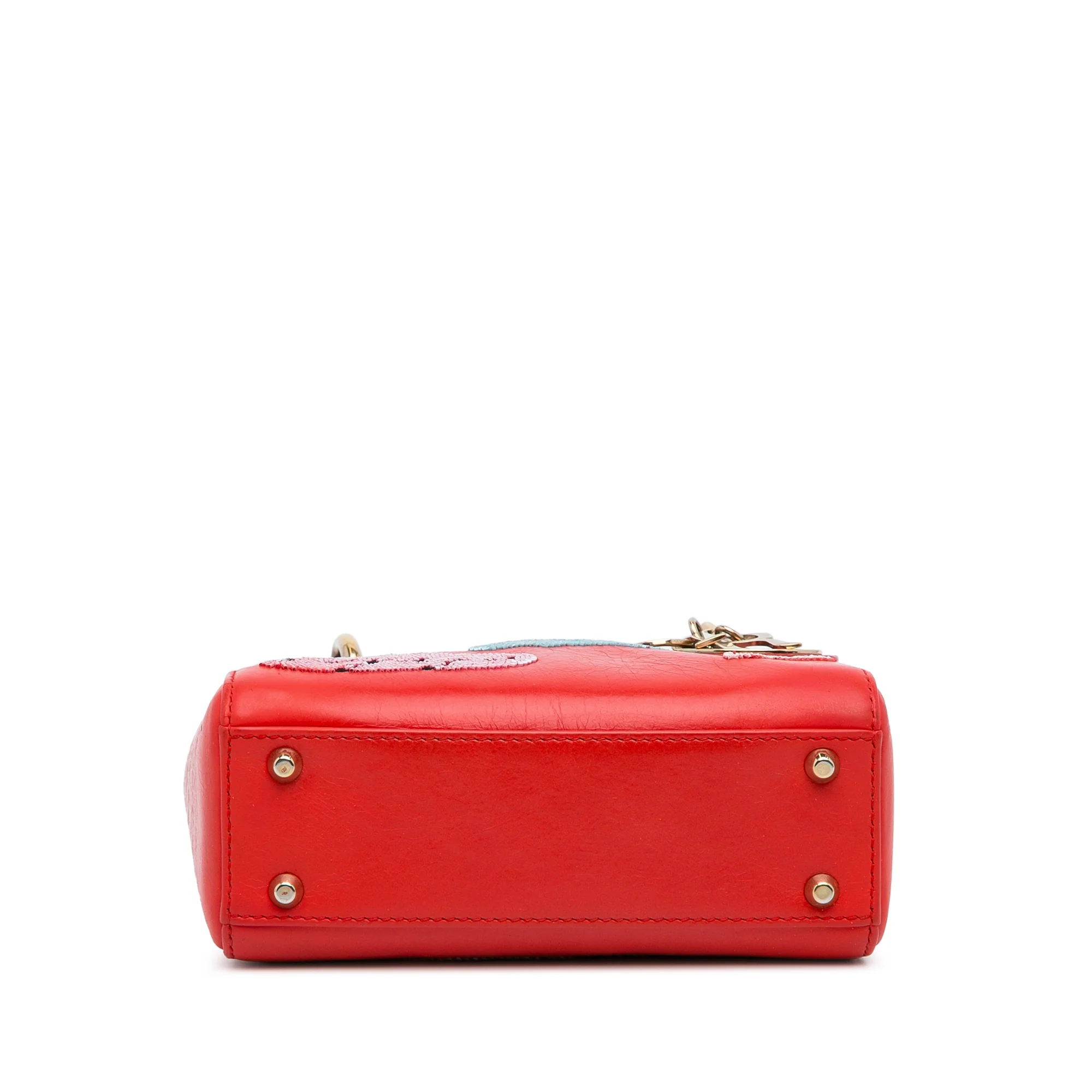 Dior | Pre-Owned Mini Calfskin Sequin Embellished Lady Dior | Red - Image 6