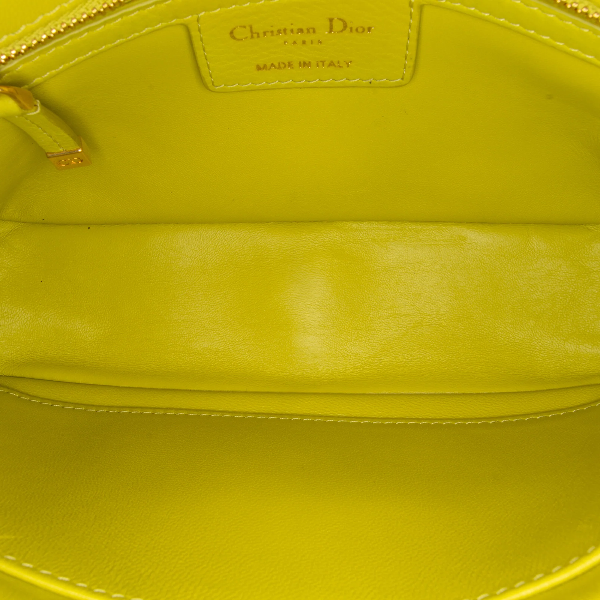 Dior | Pre-Owned Small Calfskin Cannage Caro Bag | Yellow/Neon Yellow - Image 4