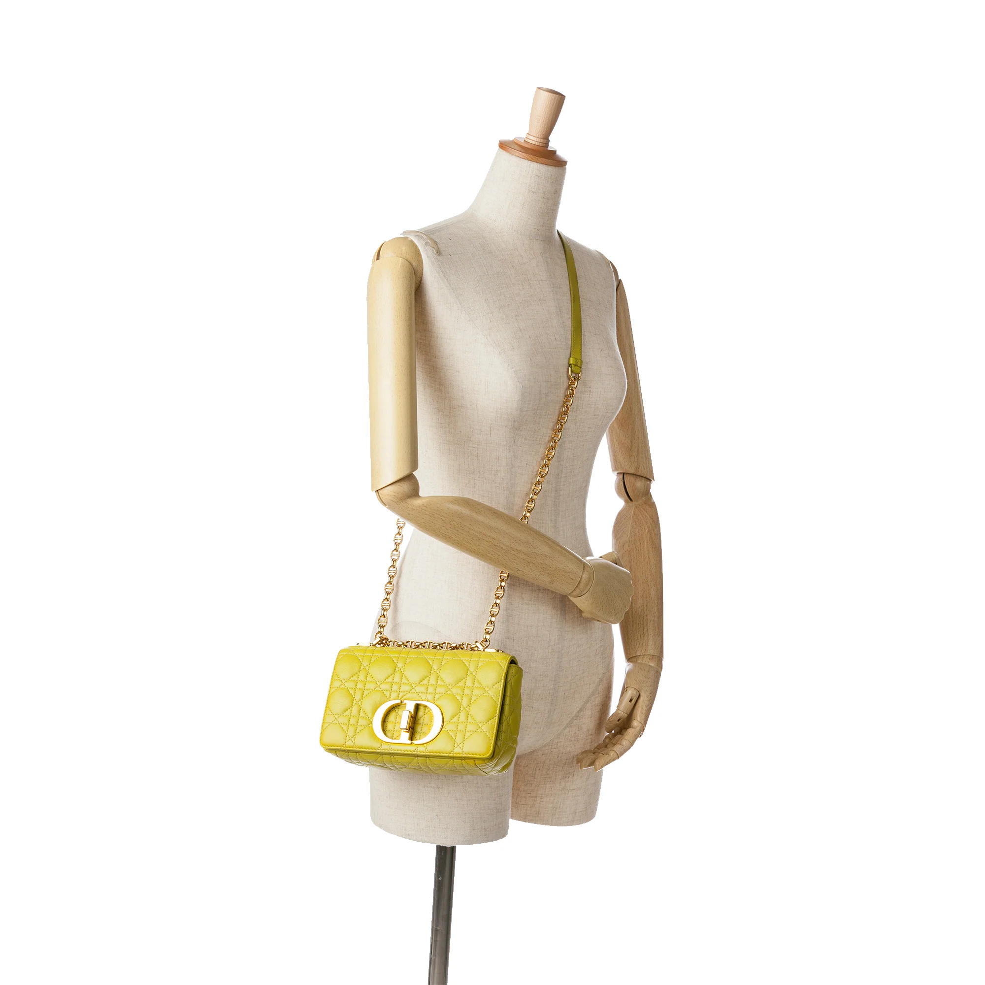 Dior | Pre-Owned Small Calfskin Cannage Caro Bag | Yellow/Neon Yellow - Image 9
