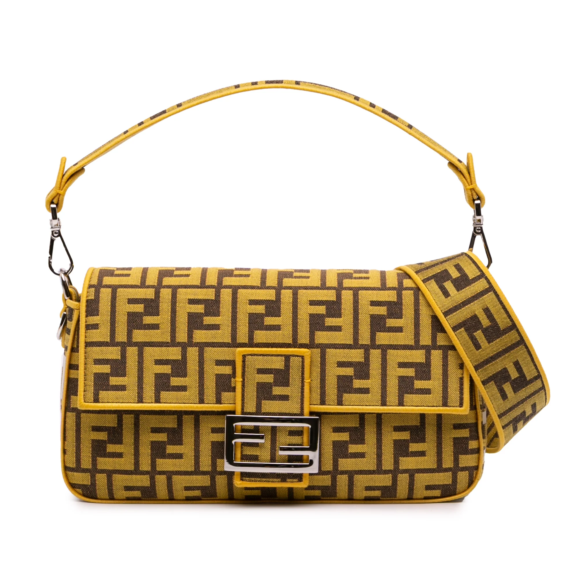 Fendi | Pre-Owned FRGMT x Zucca Embroidered Canvas Baguette Satchel | Yellow