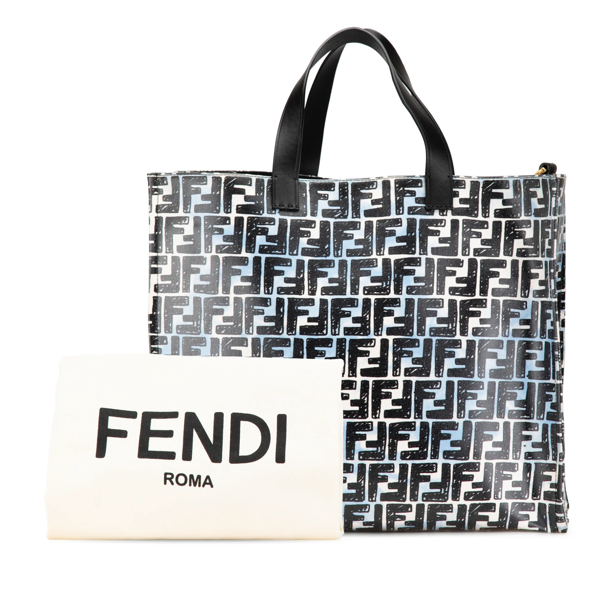 Fendi | Pre-Owned Joshua Vides Zucca Coated Canvas Cloudy Shopper Satchel | Blue - Image 2