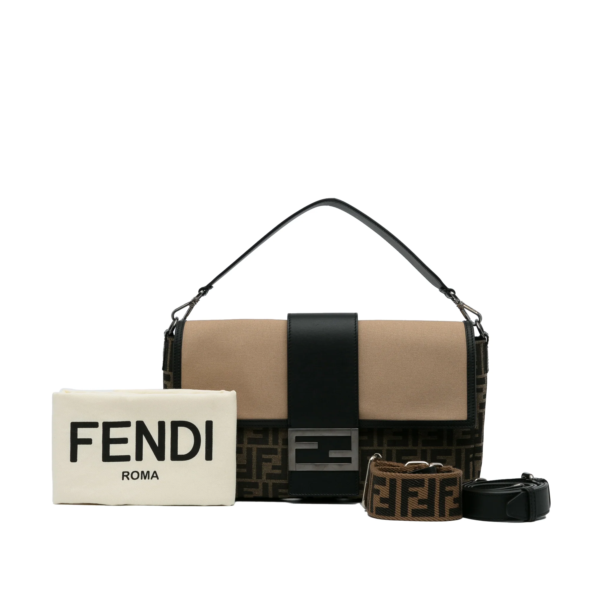 Fendi | Pre-Owned Large Zucca Canvas Convertible Belt Baguette | Brown - Image 4