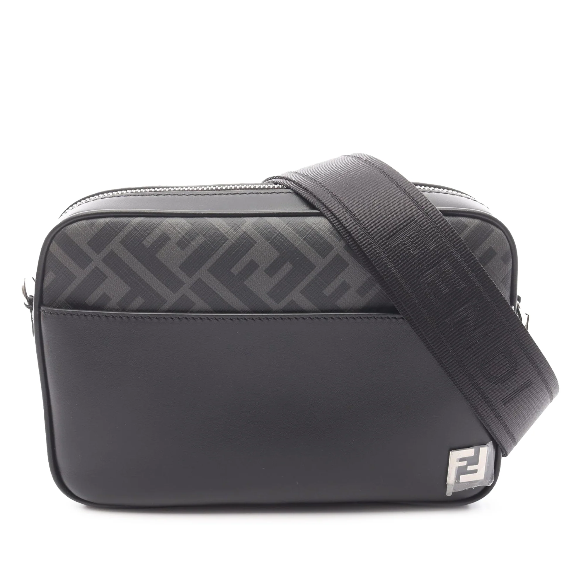 Fendi | Pre-Owned Leather and Coated Canvas FF Squared Camera Bag | Black