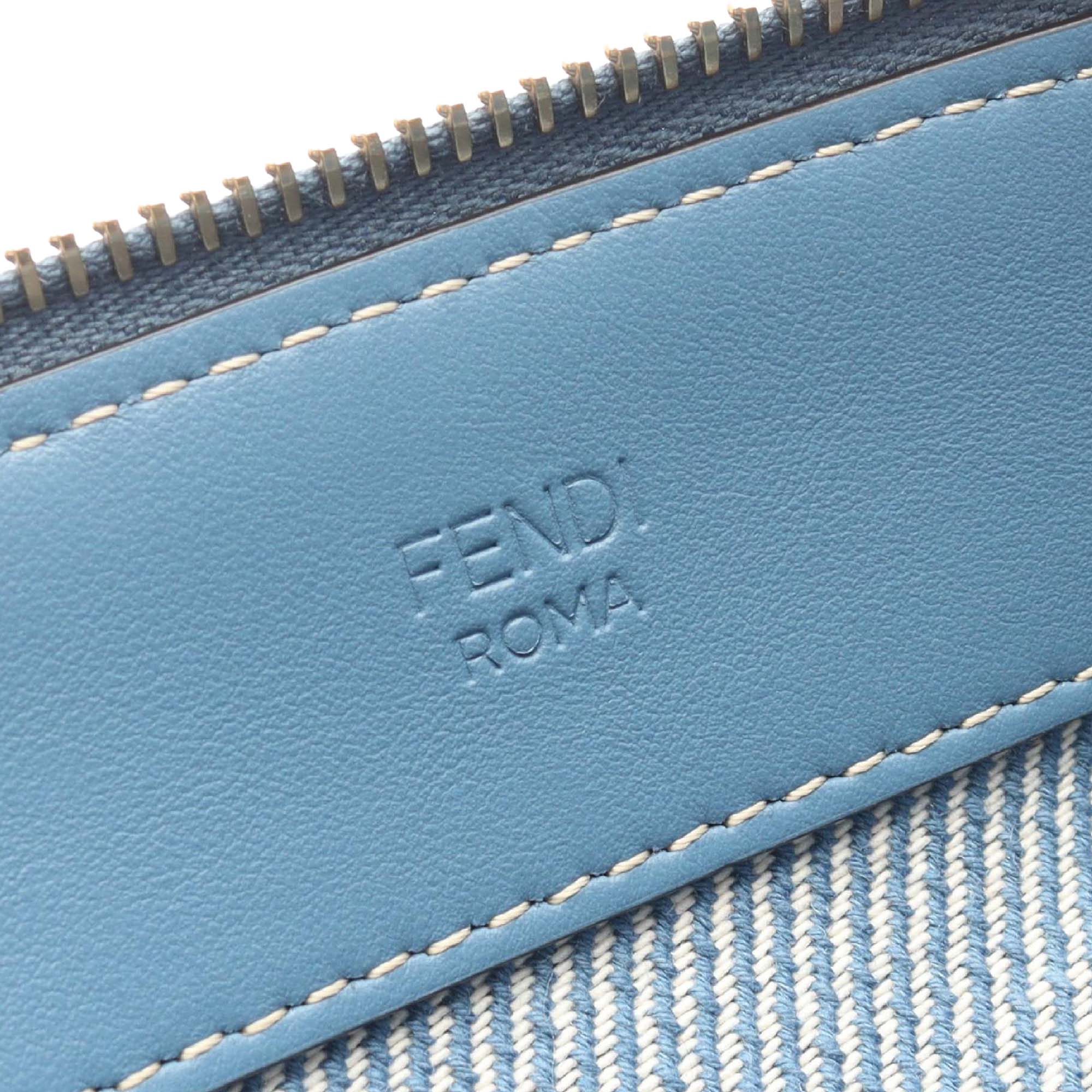 Fendi | Pre-Owned Medium Denim Effect FF Jacquard By The Way Soft Satchel | Blue/Light Blue - Image 4