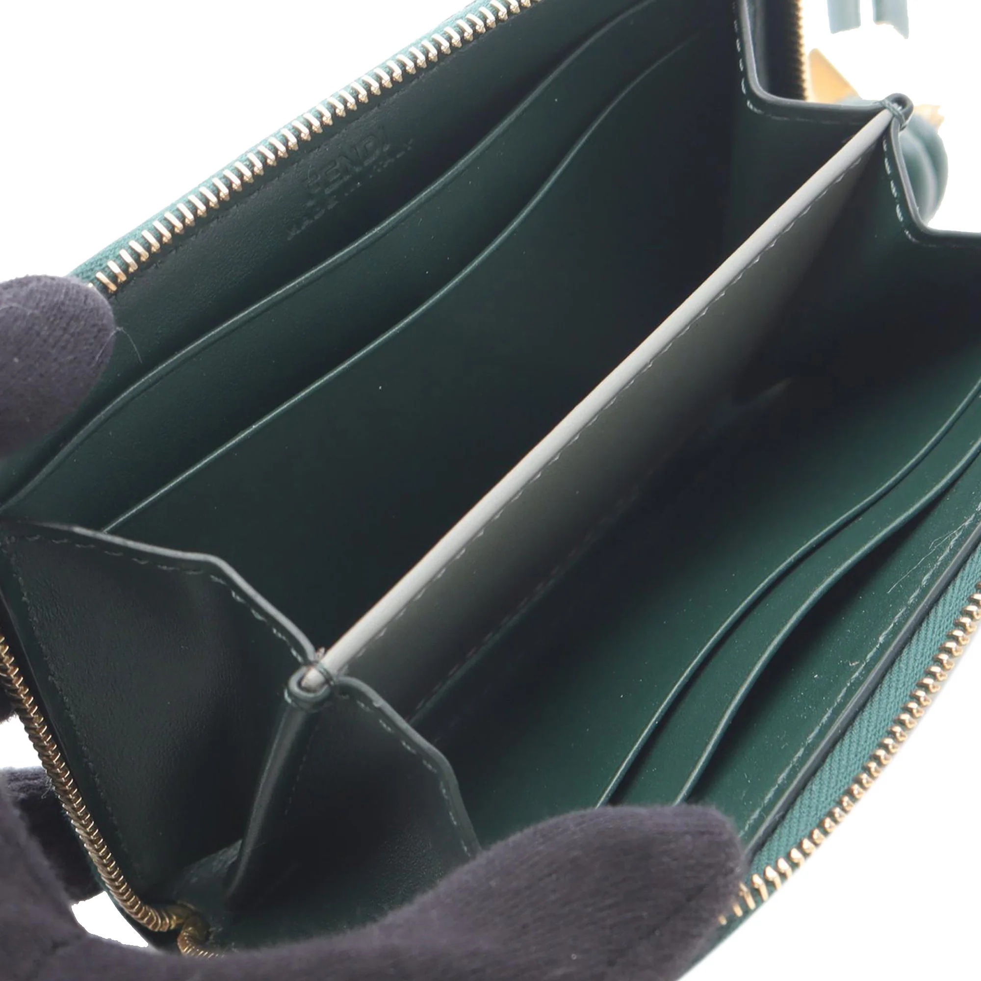 Fendi | Pre-Owned Mini Leather FF Diamond Zip Around Wallet | Green - Image 3