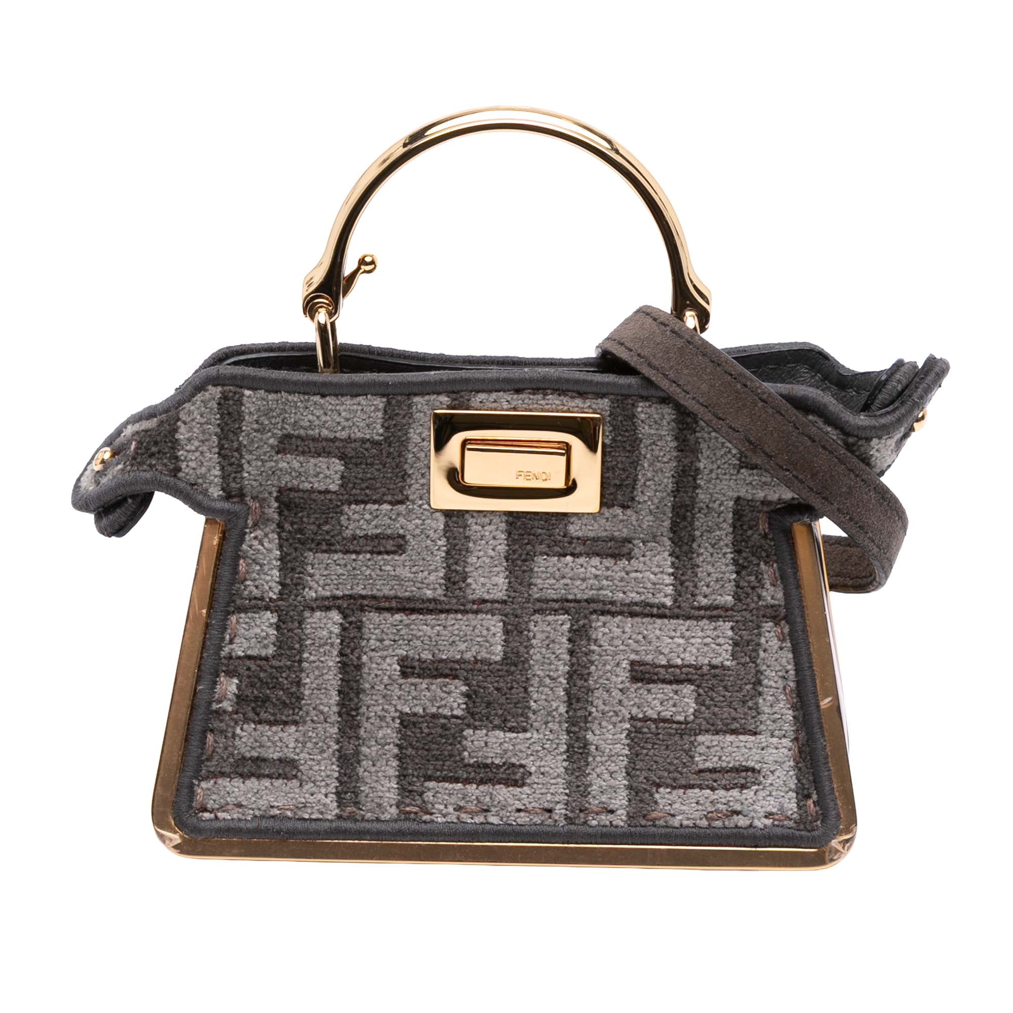 Fendi | Pre-Owned Nano Zucca Cashmere Peekaboo ISeeU Maxi Handle Bag | Gray/Dark Gray