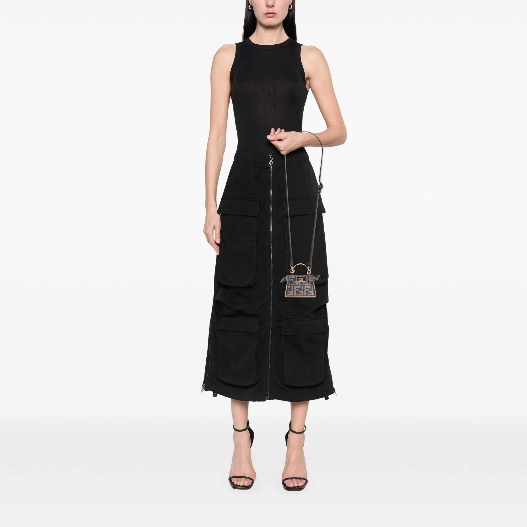Fendi | Pre-Owned Nano Zucca Cashmere Peekaboo ISeeU Maxi Handle Bag | Gray/Dark Gray - Image 8