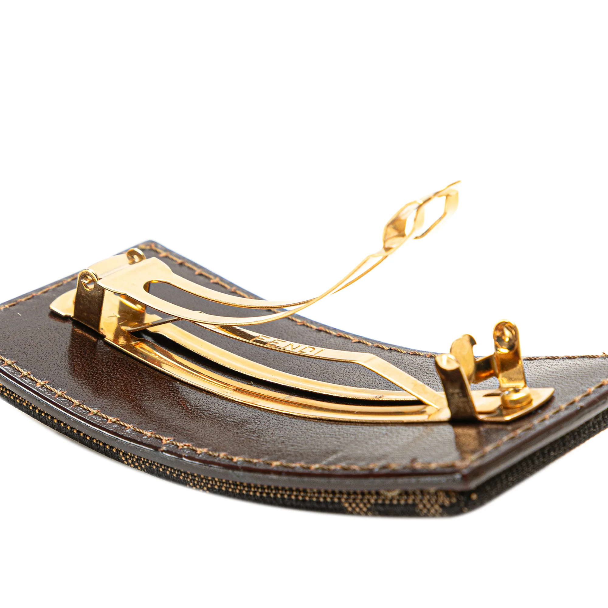 Fendi | Pre-Owned Zucca Canvas Barrette Hair Clip | Brown - Image 4