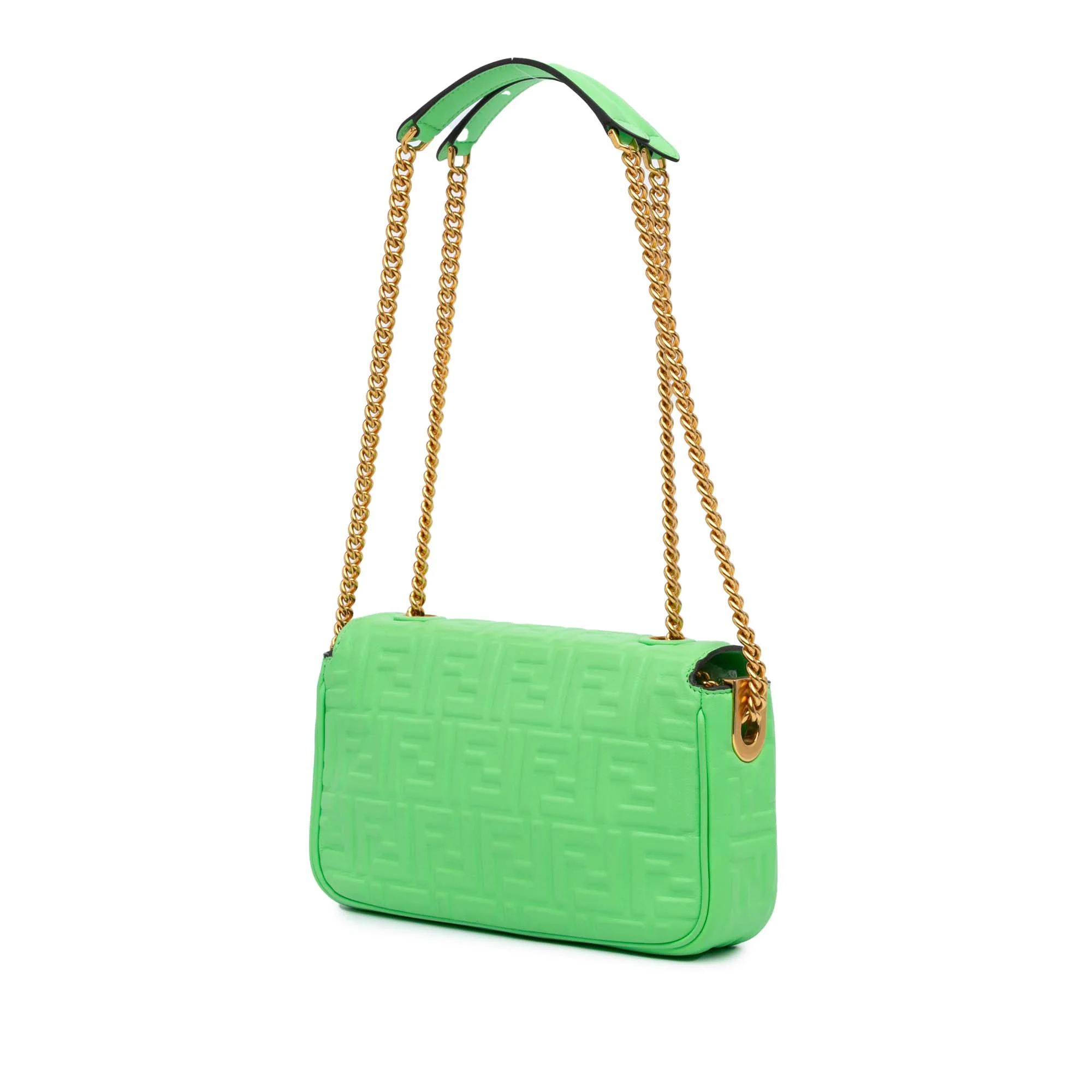 Fendi | Pre-Owned Zucca Embossed Leather Chain Midi Baguette - I | Green/Light Green - Image 4